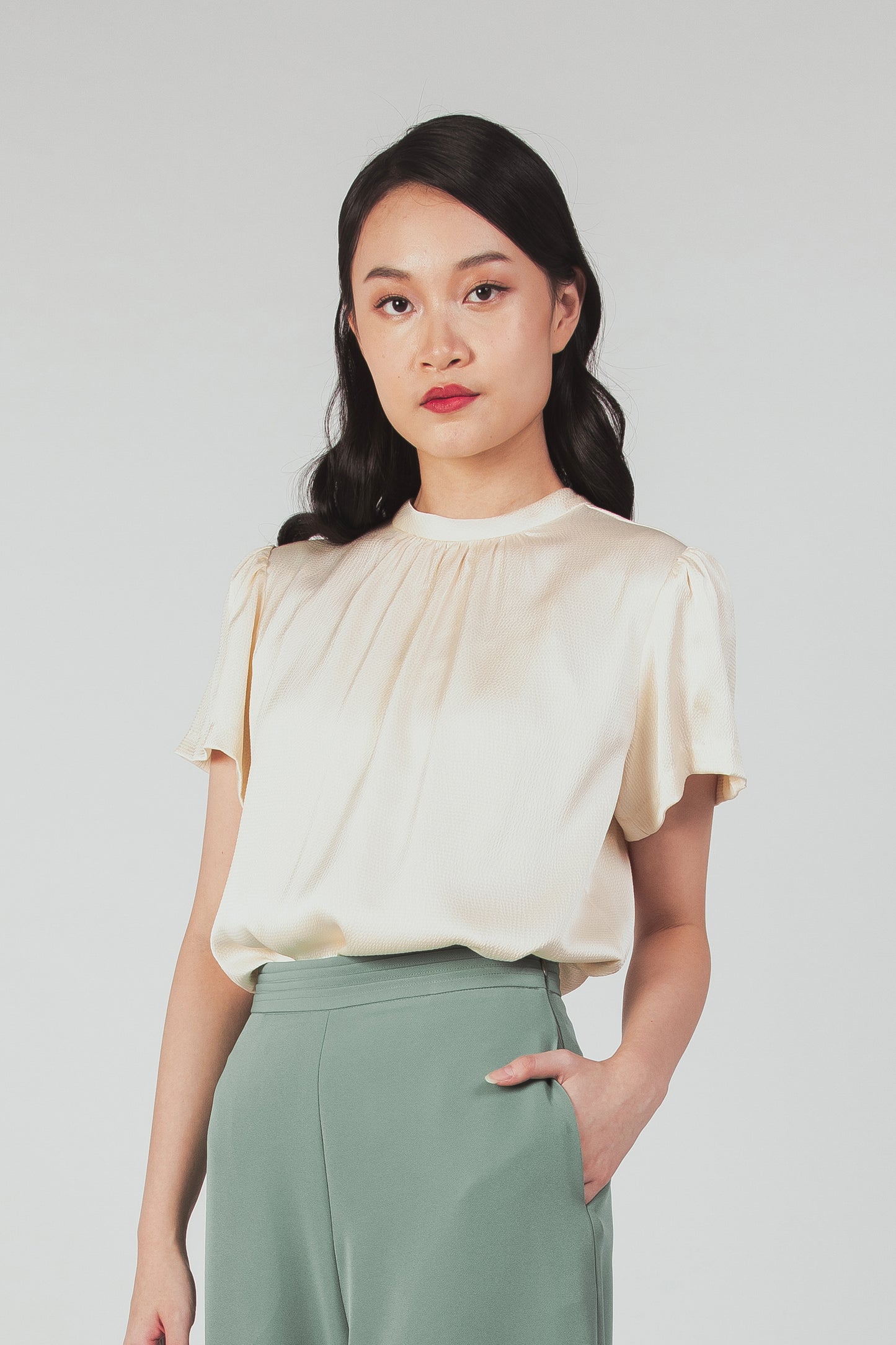 Textured Tie-back Blouse - Pearl