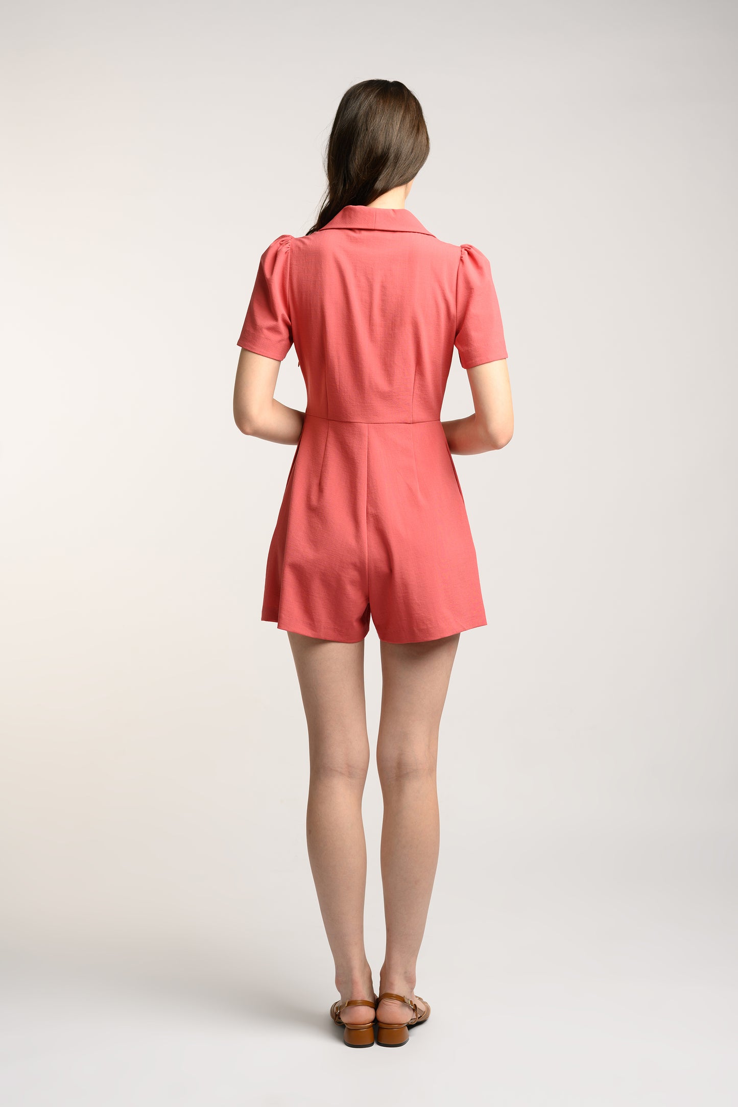 Romper With Ribbon Detail - Deep Coral