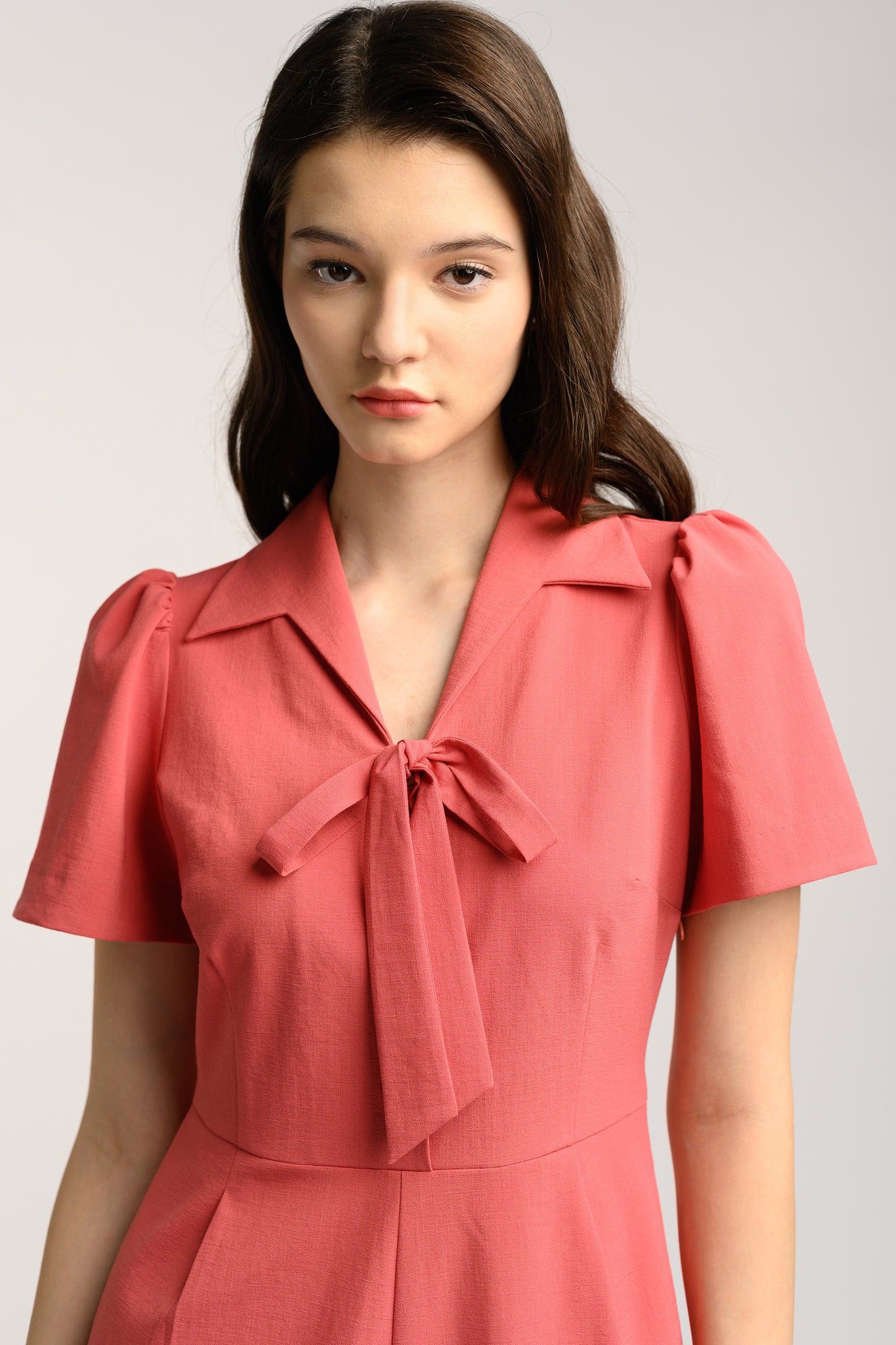 Romper With Ribbon Detail - Deep Coral