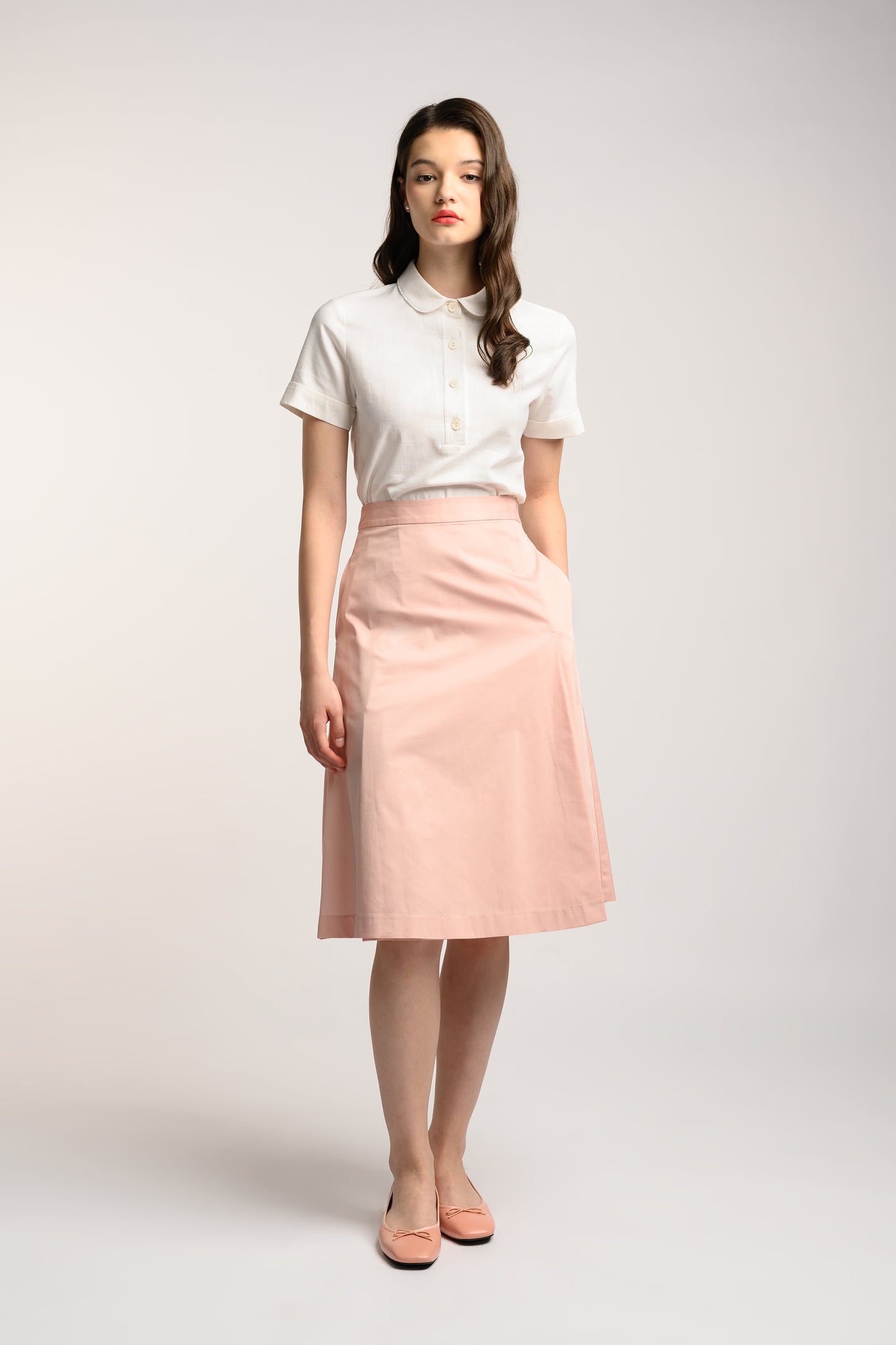 Midi Skirt With Fold Detail - Pink