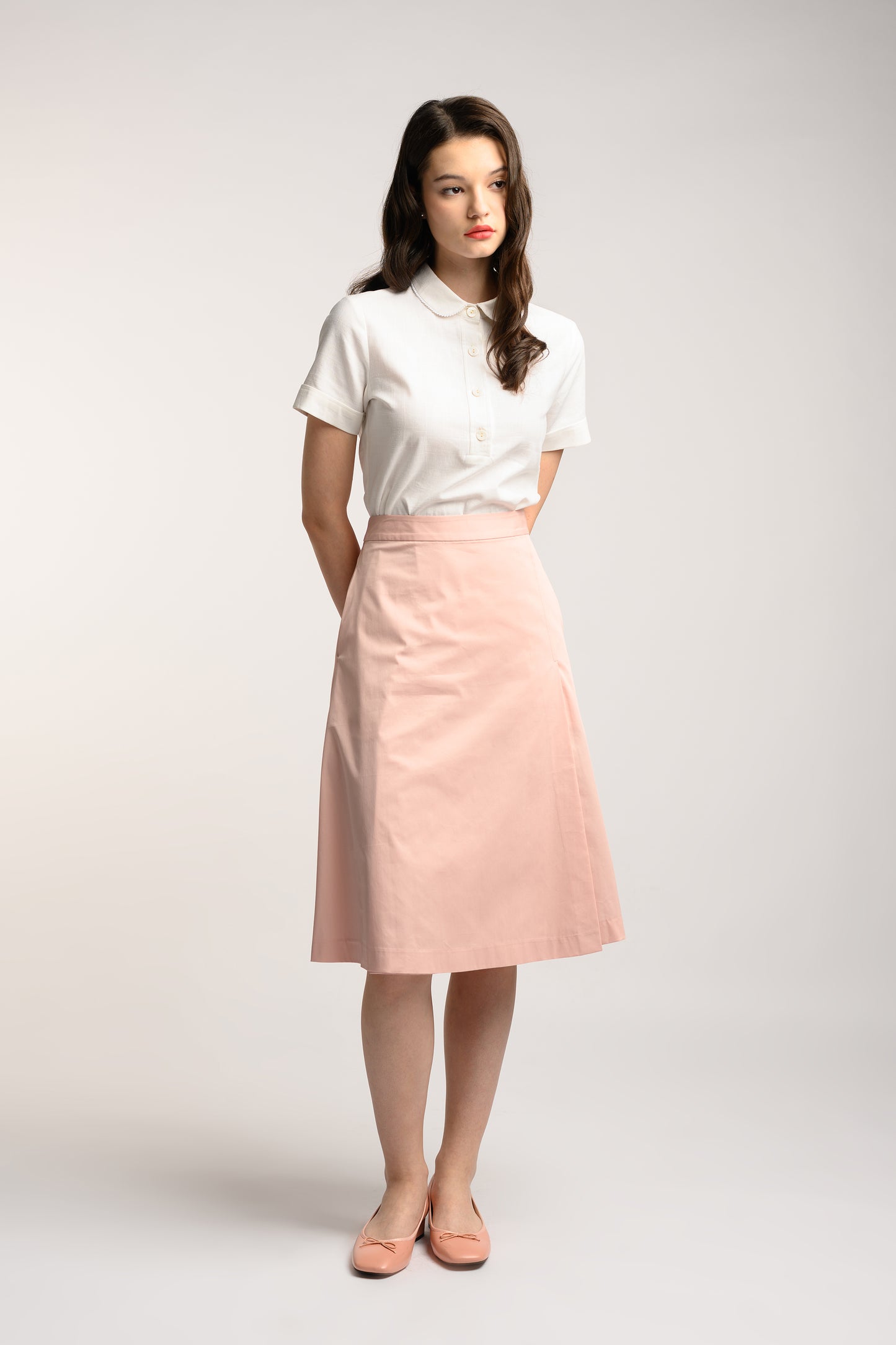 Midi Skirt With Fold Detail - Pink