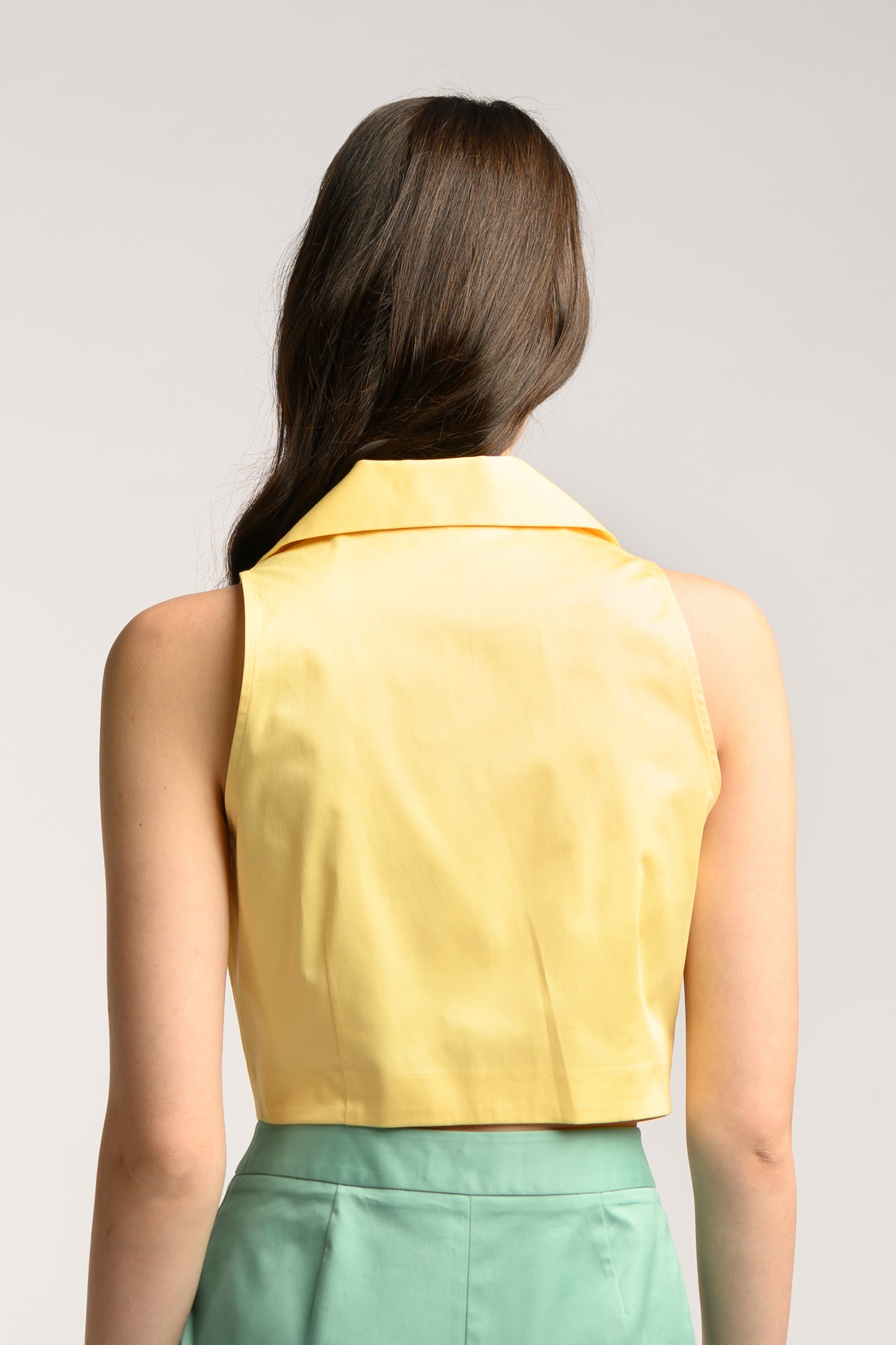 Collared Crop Shirt - Pale Yellow