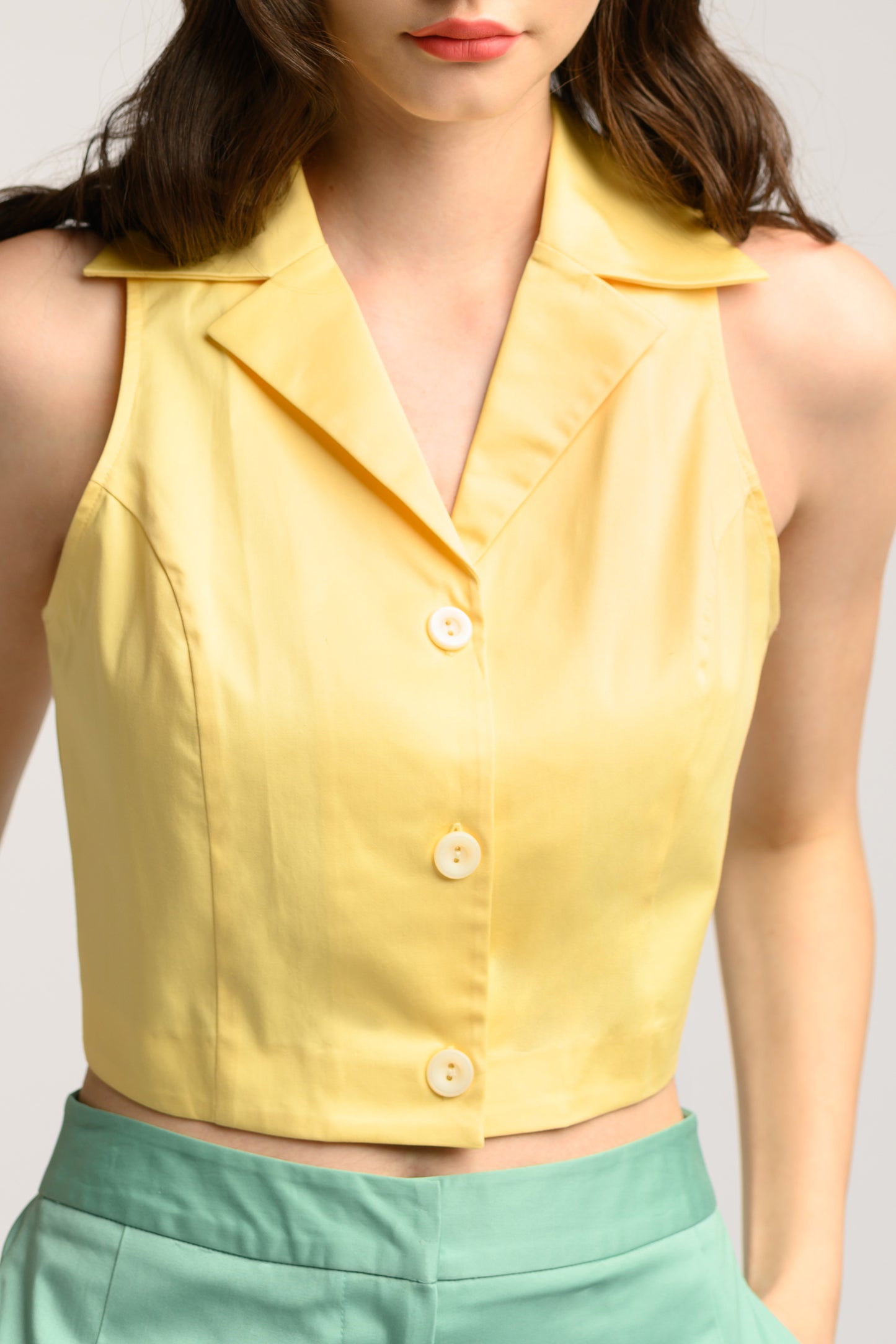 Collared Crop Shirt - Pale Yellow