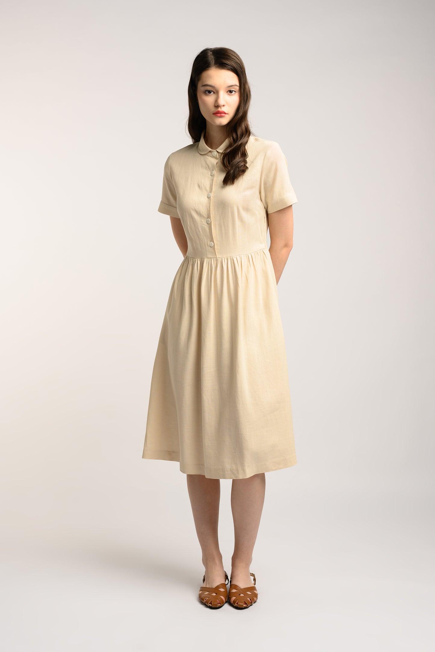 Collared Linen Dress - Ecru