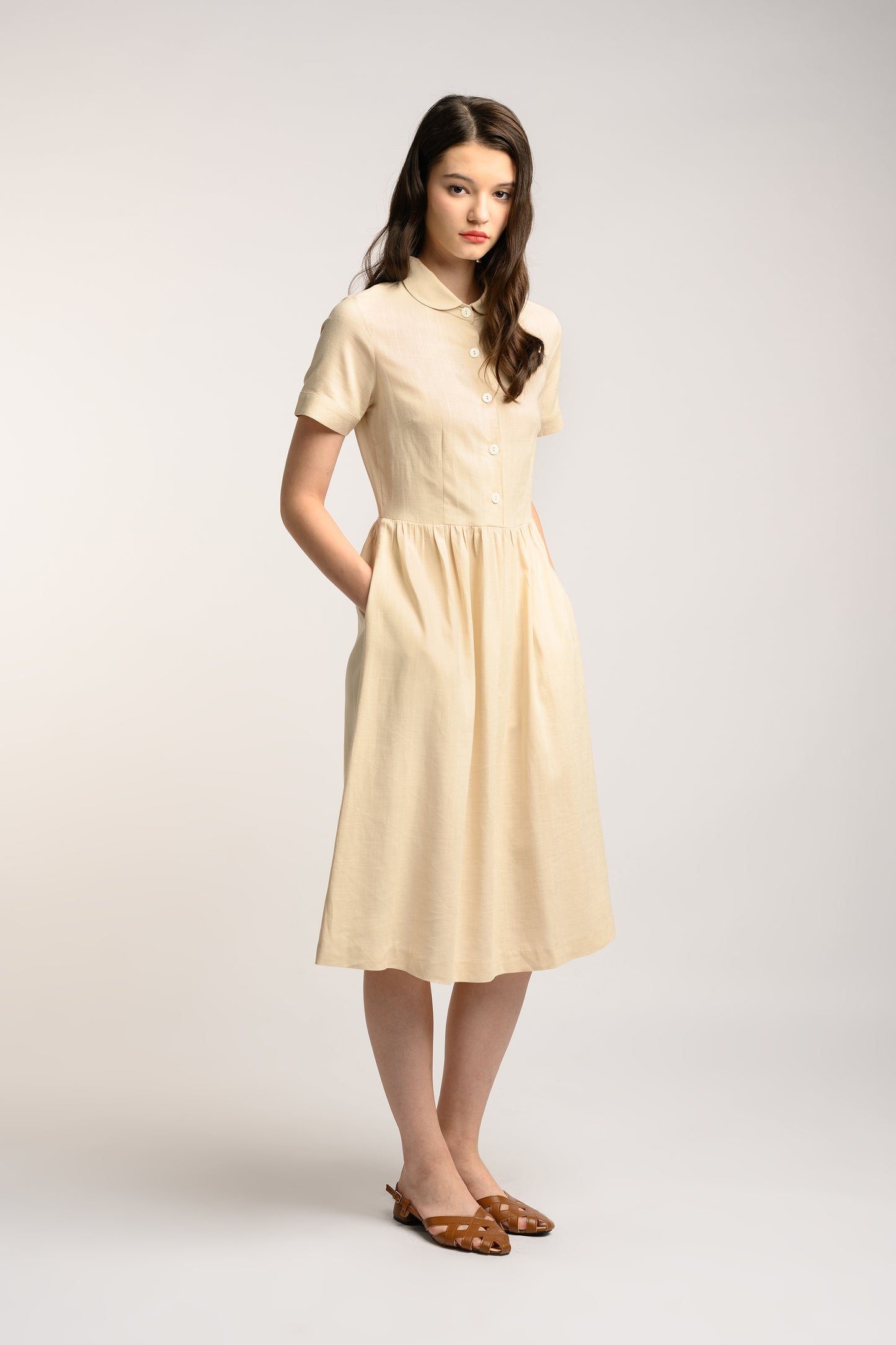 Collared Linen Dress - Ecru