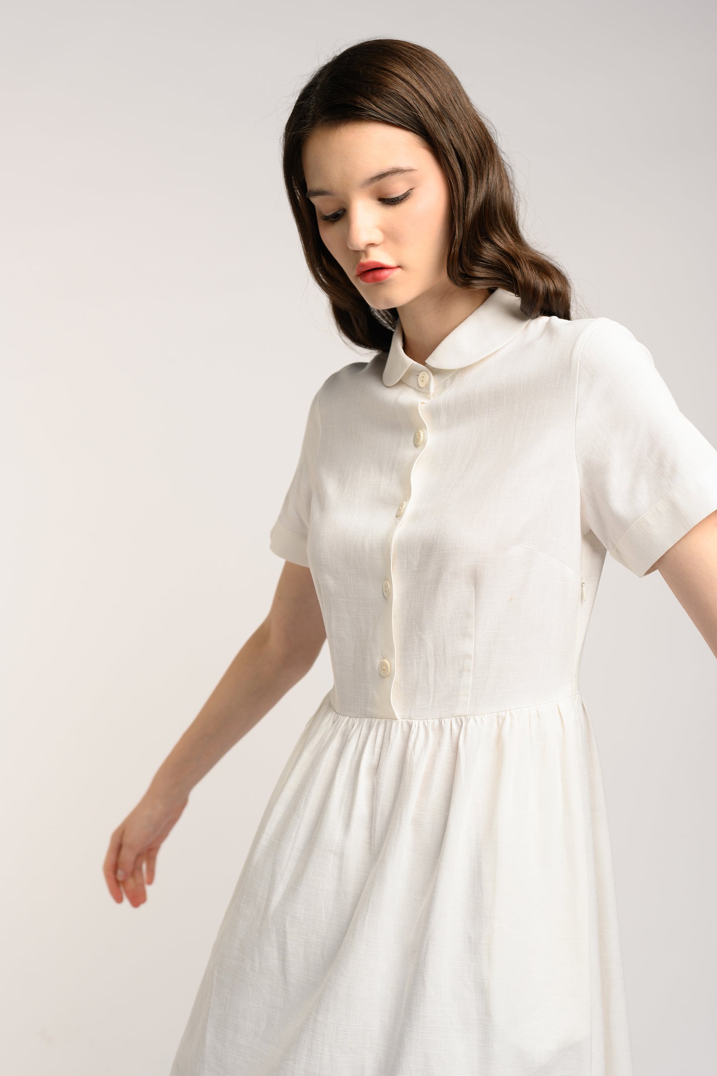 Collared Linen Dress - White