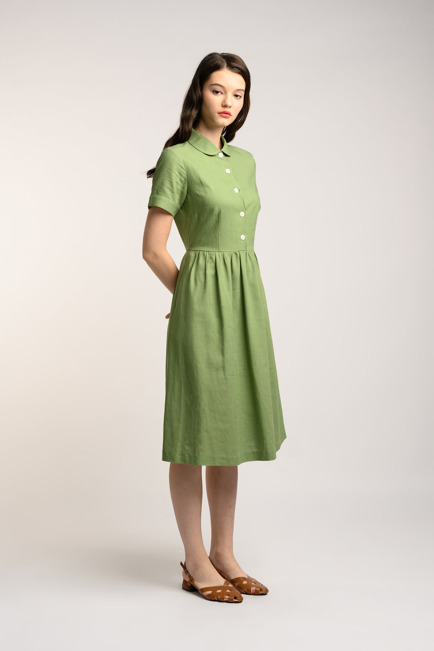 Collared Linen Dress - Fern Green