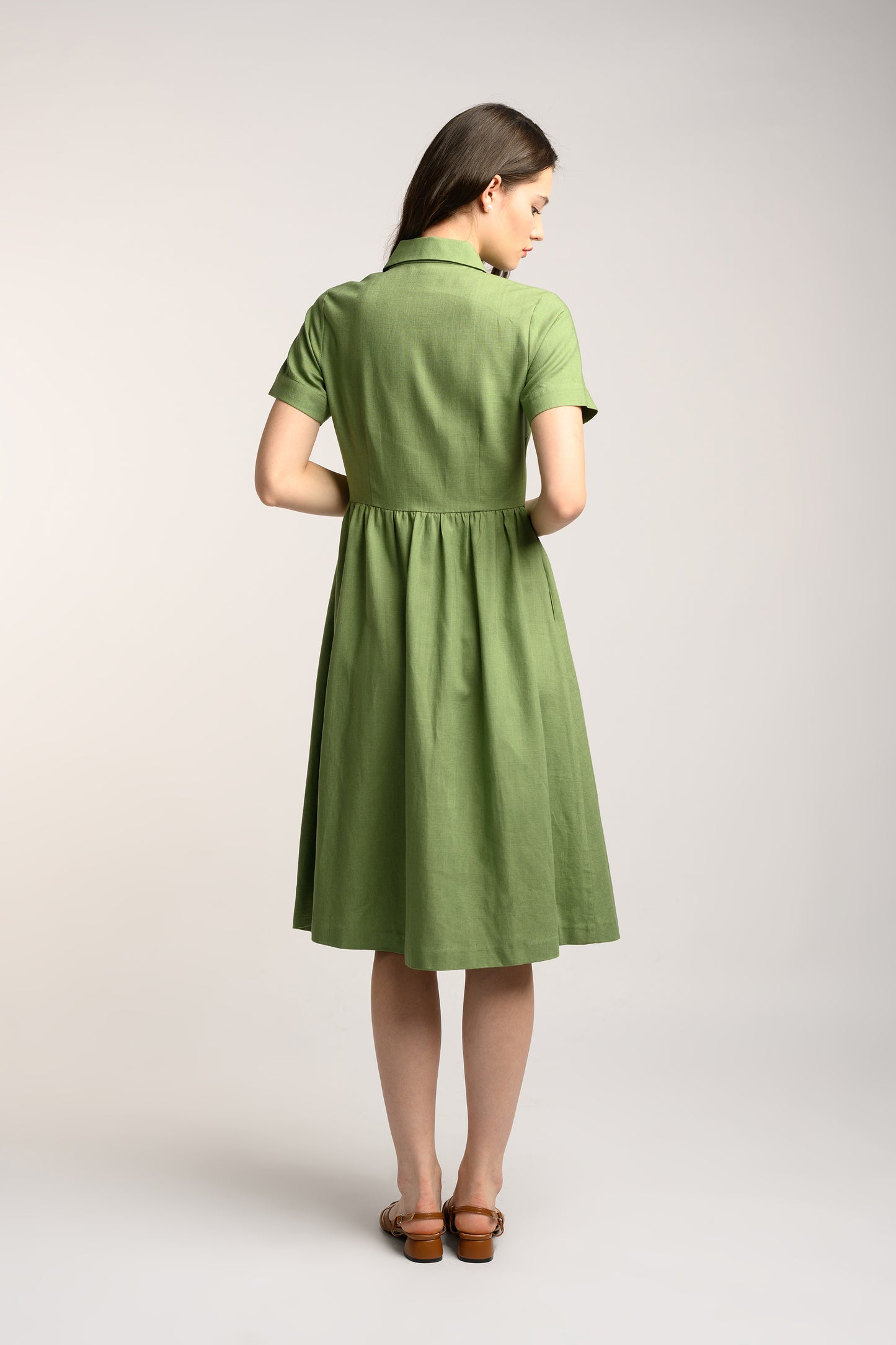 Collared Linen Dress - Fern Green