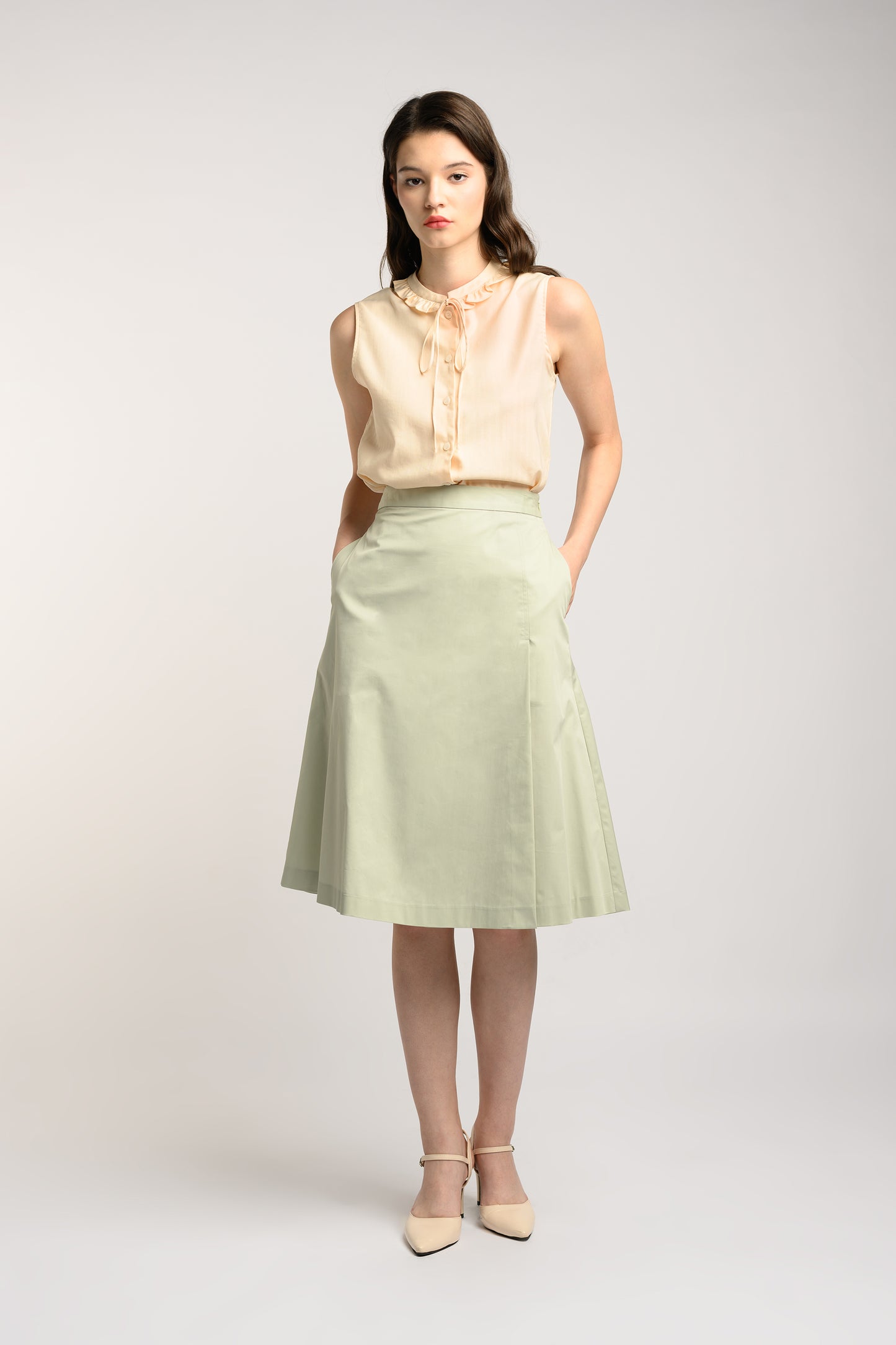 Midi Skirt With Fold Detail - Sage Green