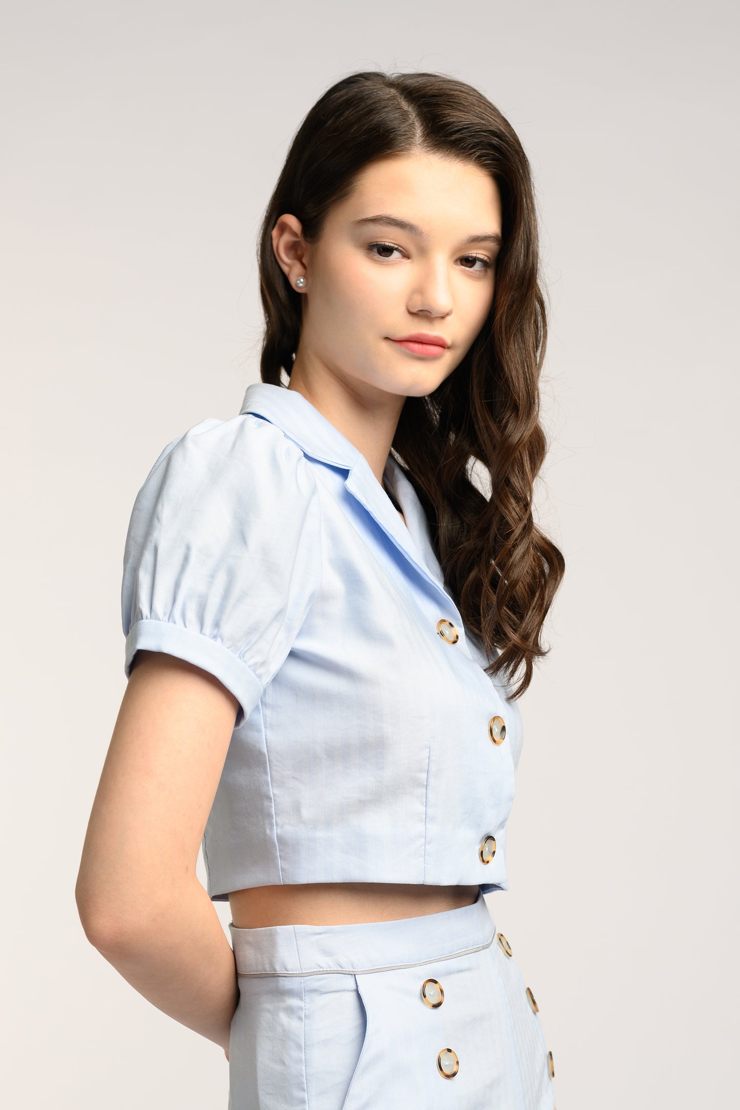 Camp Collar Crop Top - Frost Blue