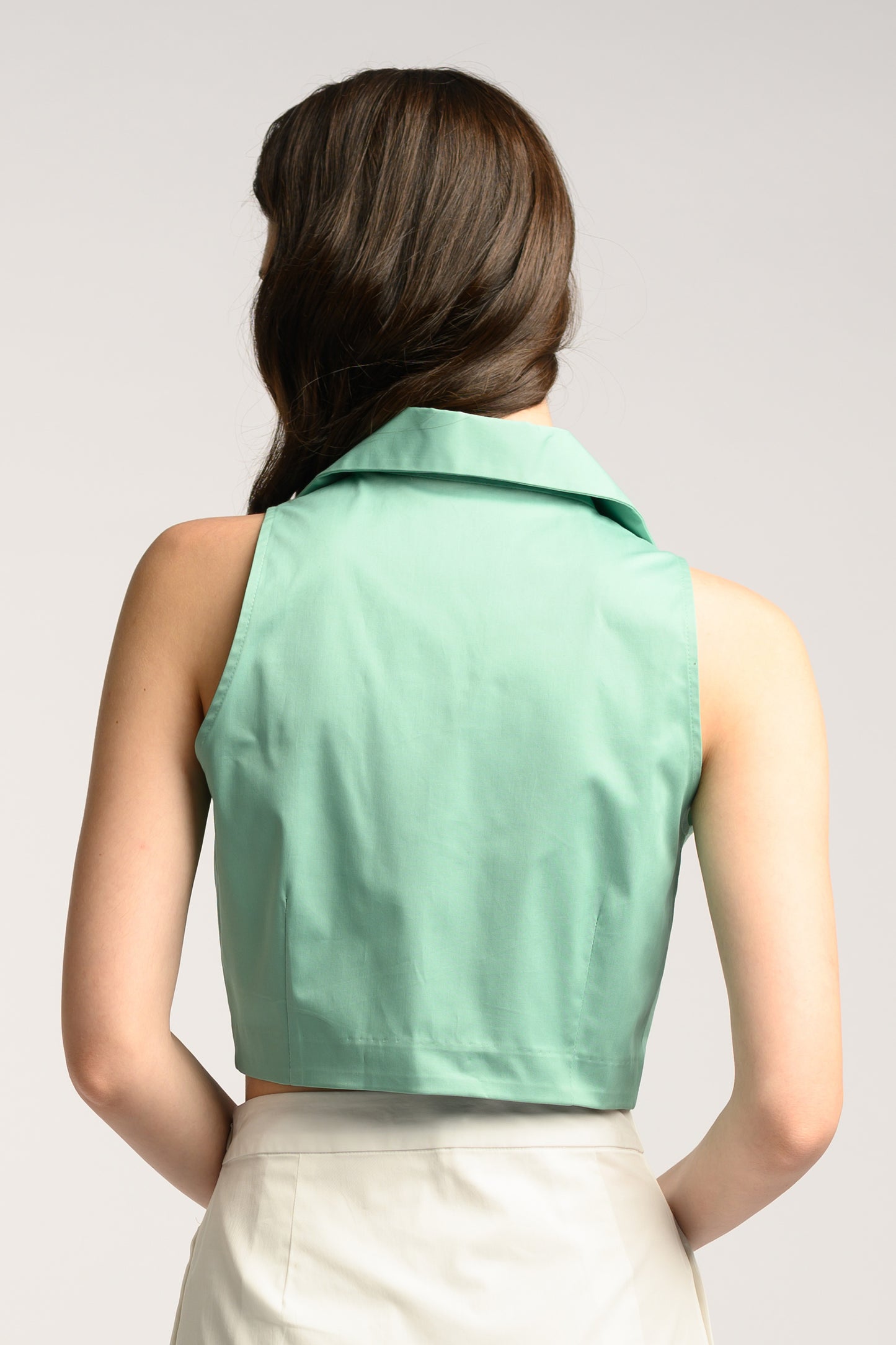 Collared Crop Shirt - Persian Green