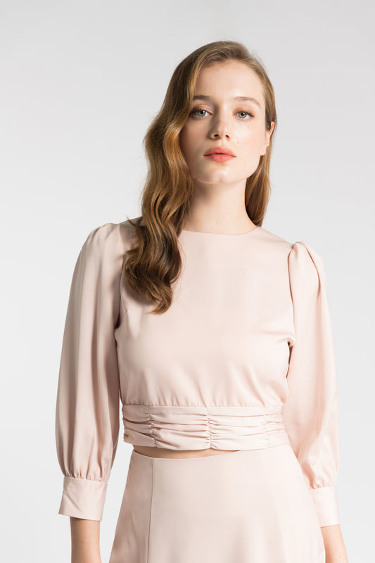Satin Blouse With Ruche Detail - Blush
