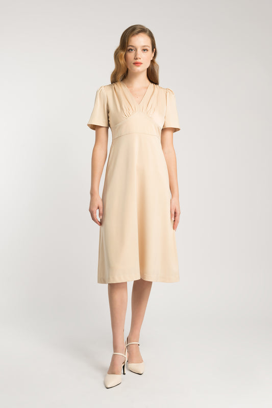 Dress With Gather Detail - Light Taupe