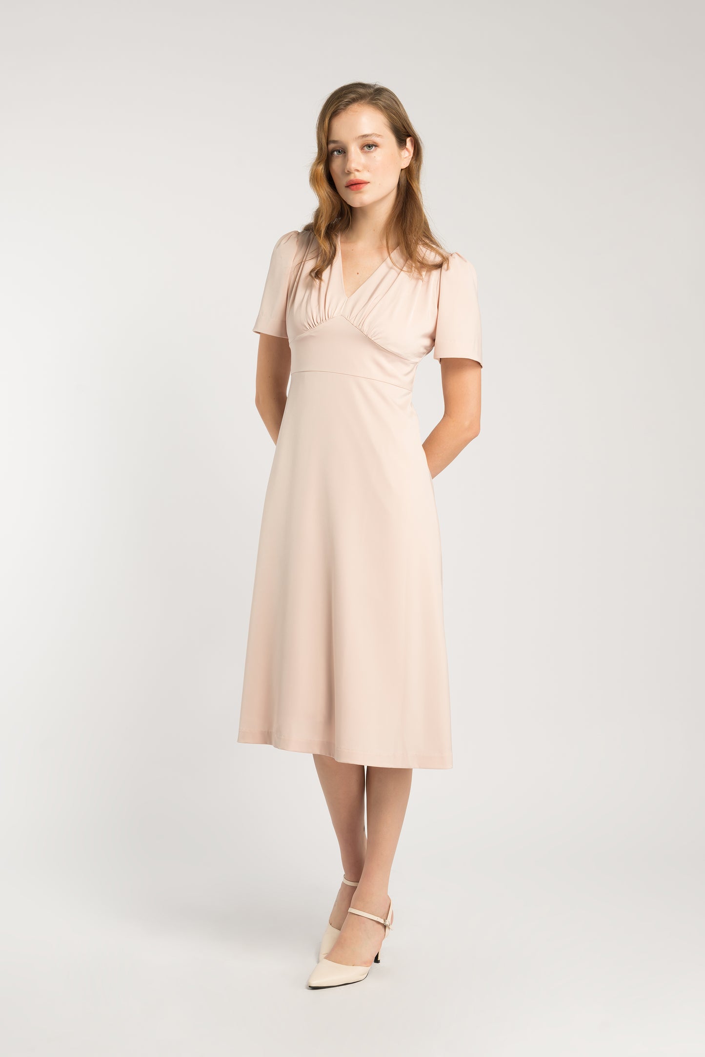 Dress With Gather Detail - Blush