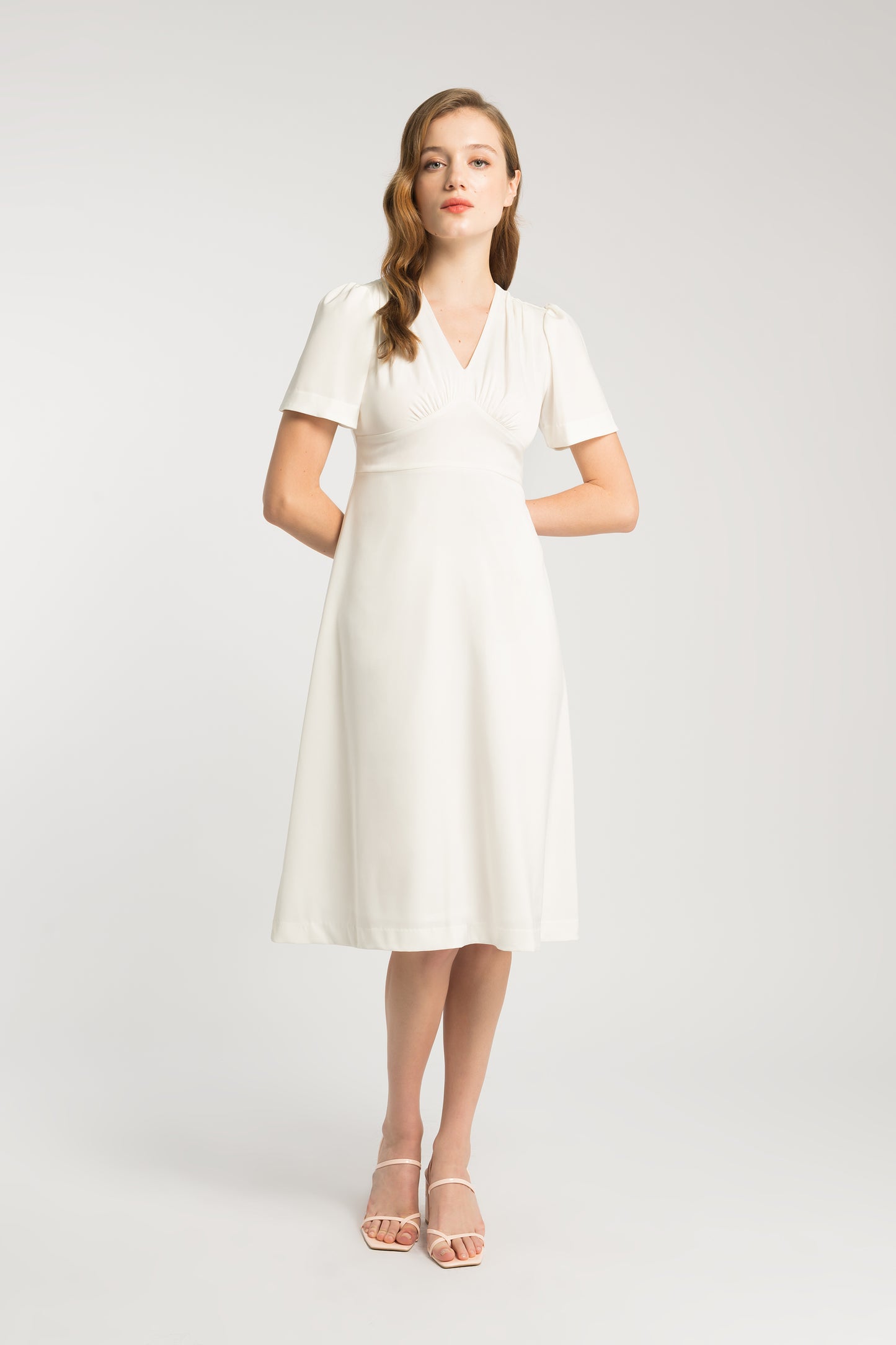Dress With Gather Detail - White