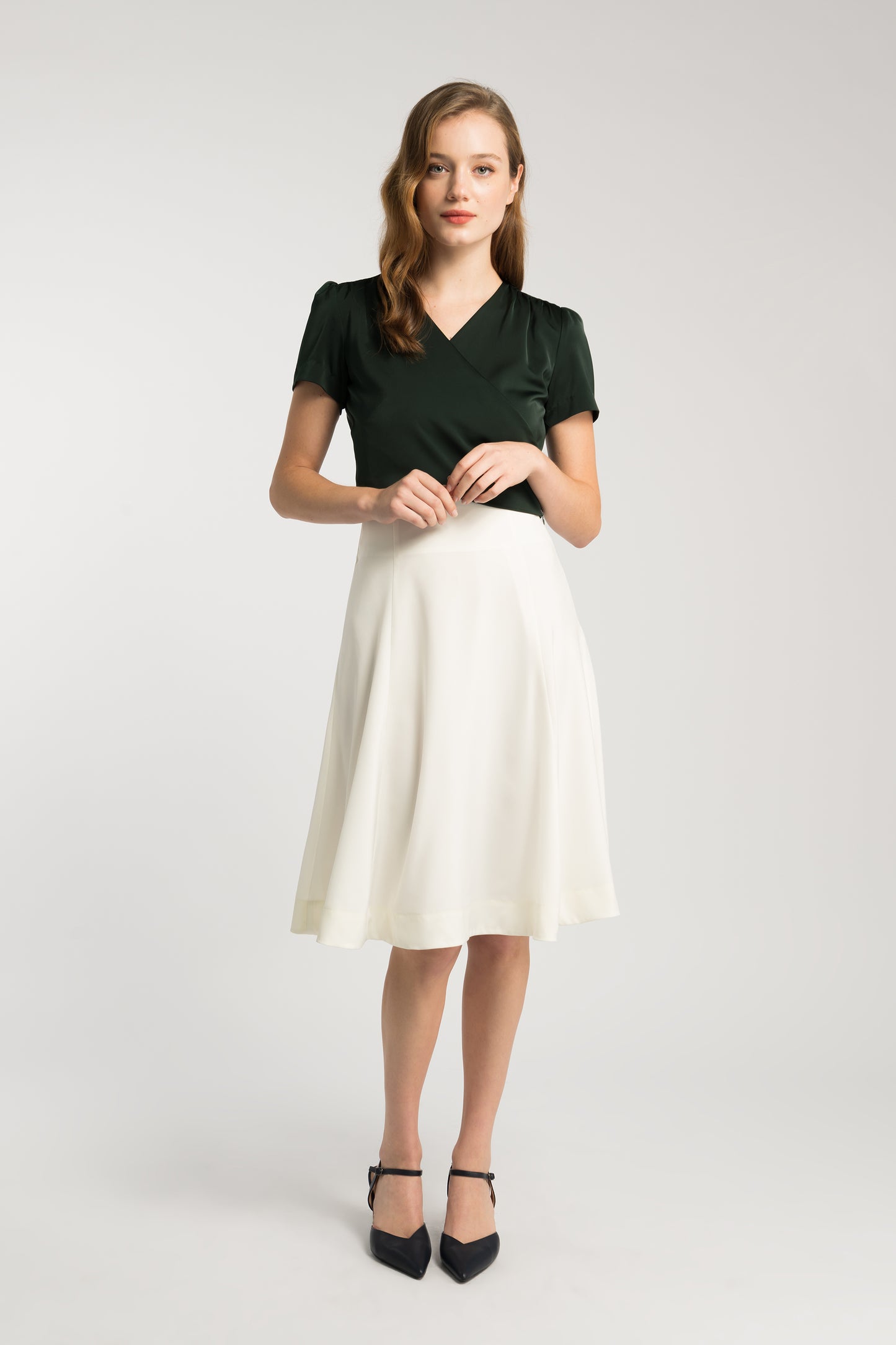 Satin Midi Skirt - White