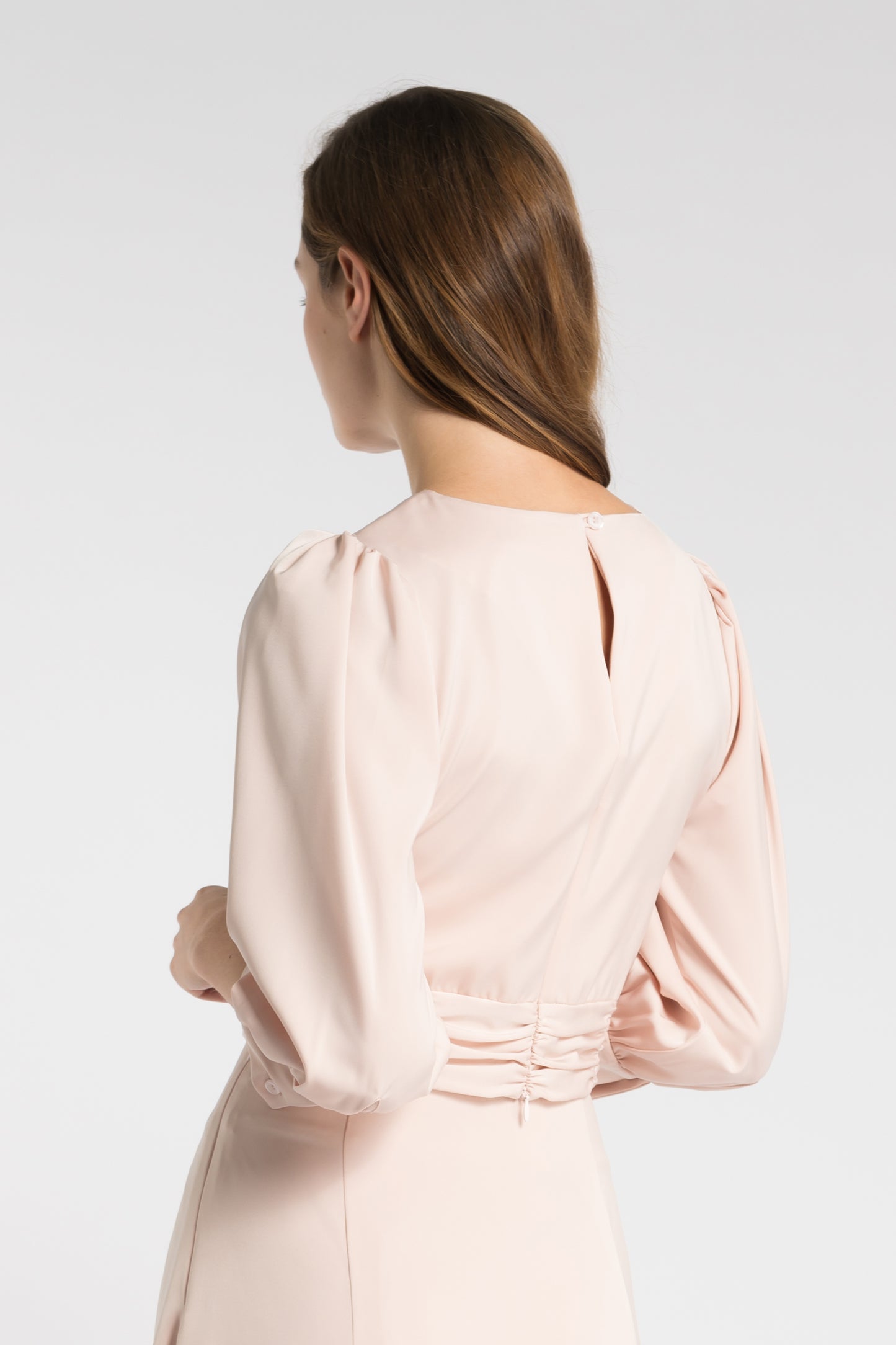 Satin Blouse With Ruche Detail - Blush