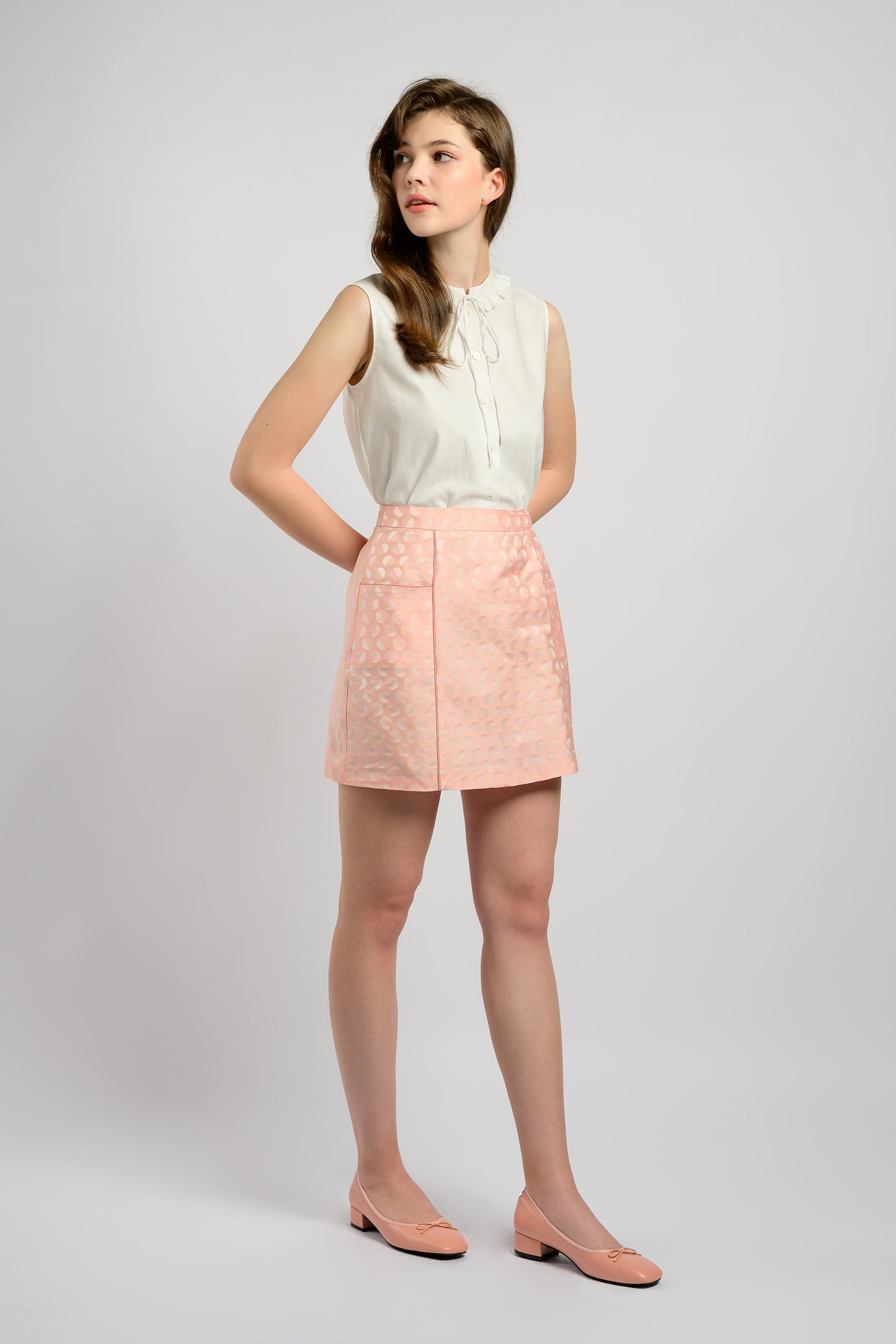 A-line Skirt with Slit Pockets - Peach