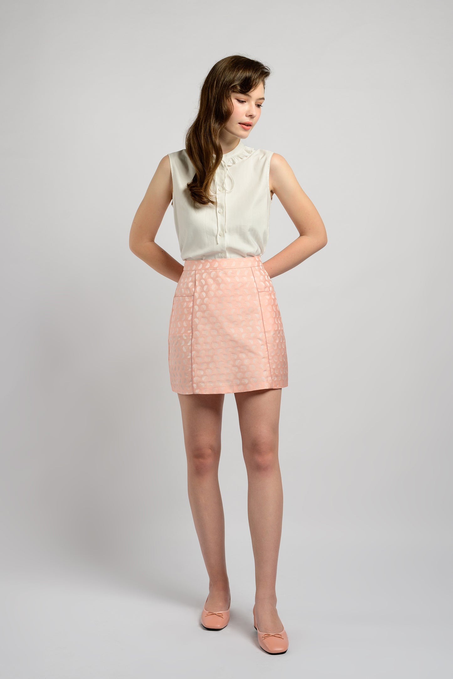 A-line Skirt with Slit Pockets - Peach