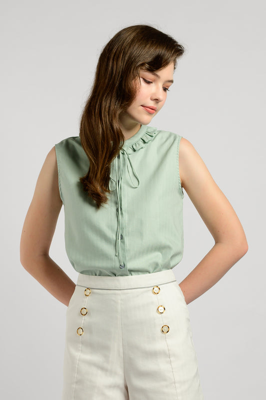 Blouse With Frill Trim Collar - Mint