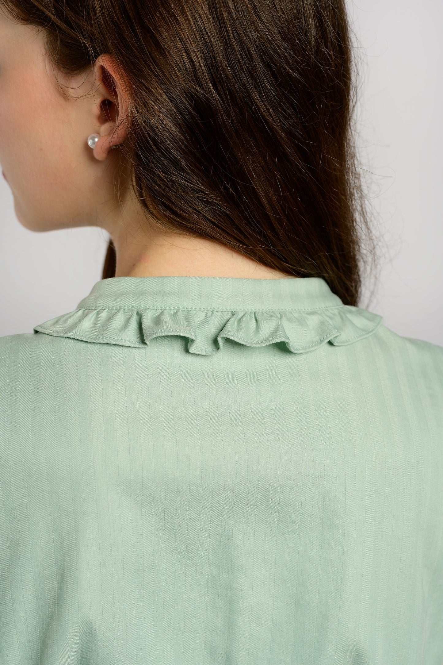 Blouse With Frill Trim Collar - Mint