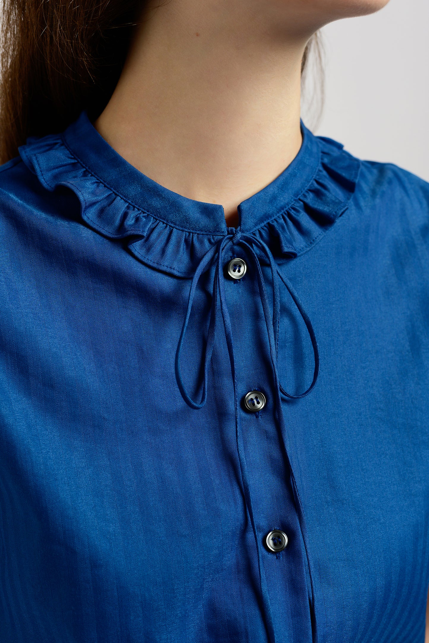 Blouse With Frill Trim Collar - Royal Blue