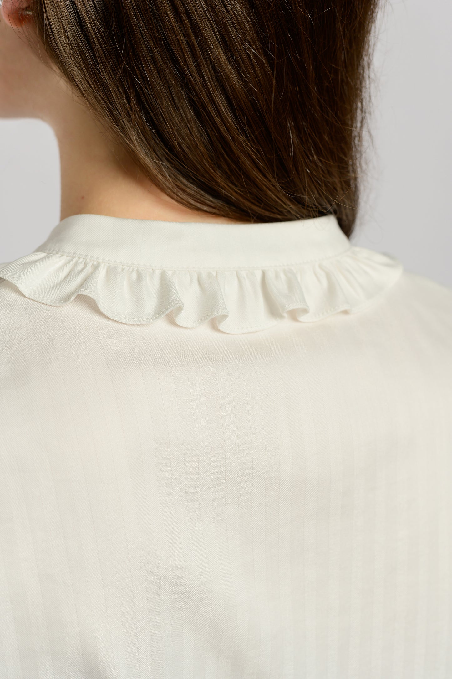 Blouse With Frill Trim Collar - White