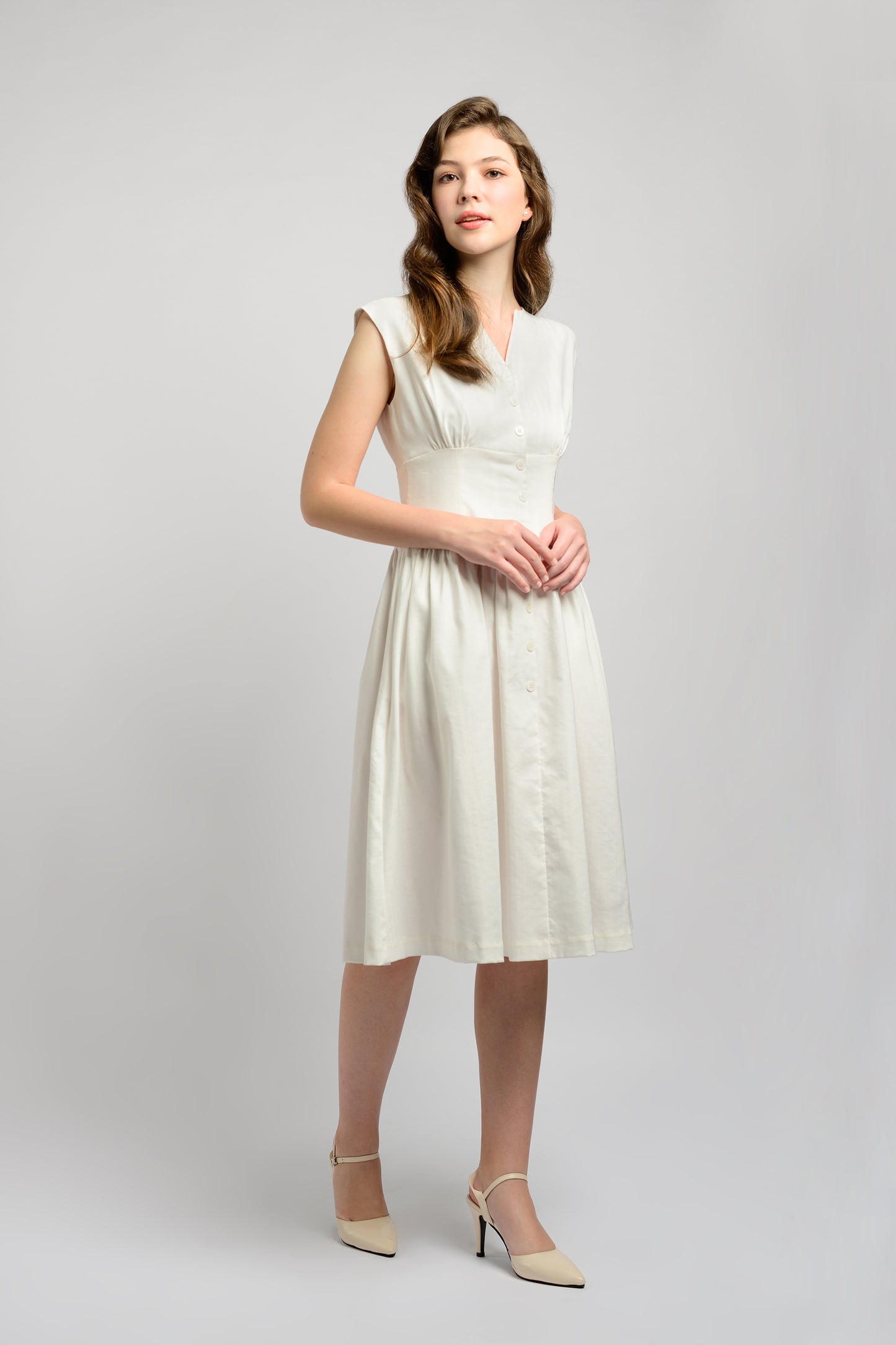 Buttoned-Down Tea Dress - White