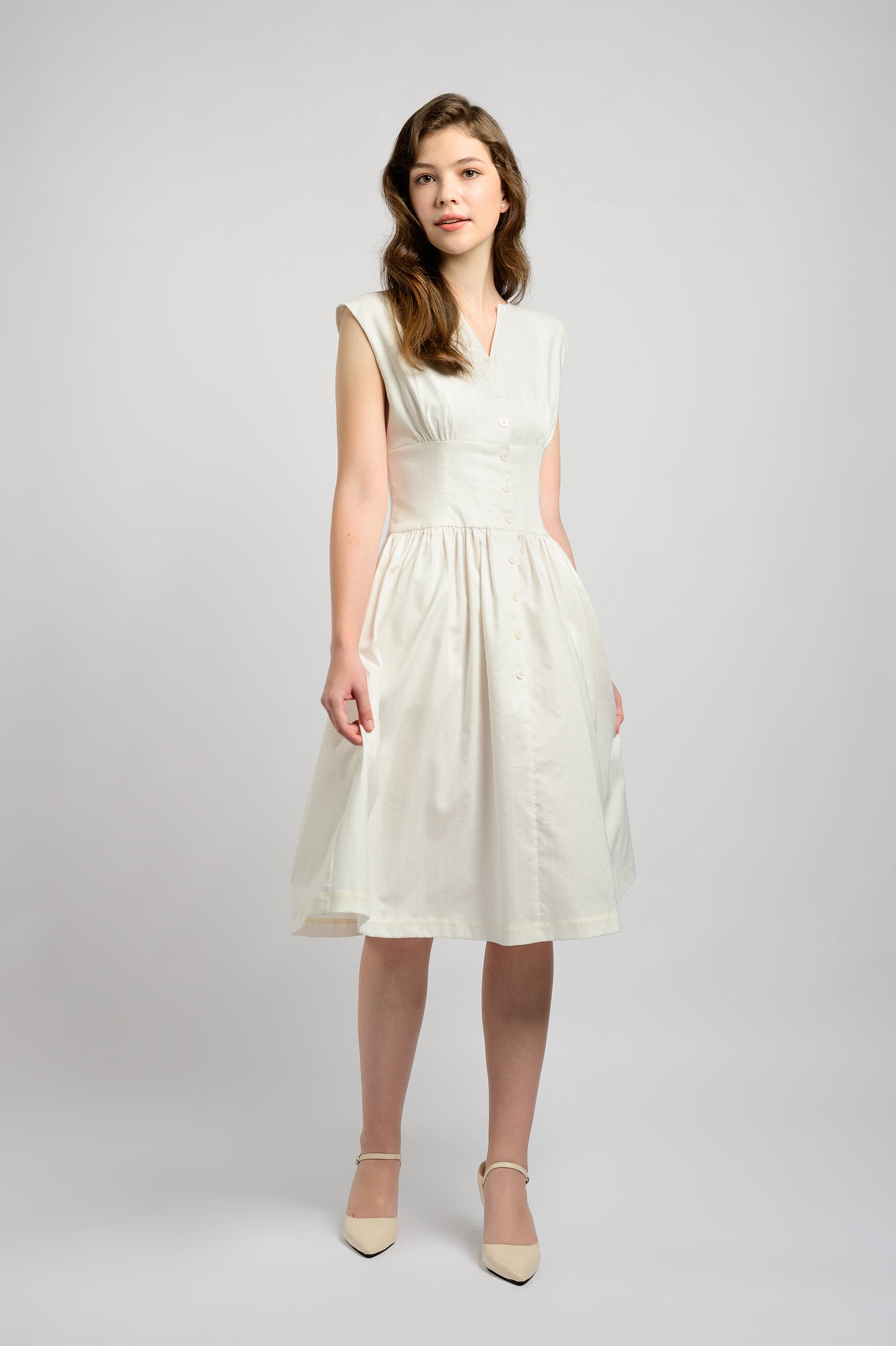 Buttoned-Down Tea Dress - White