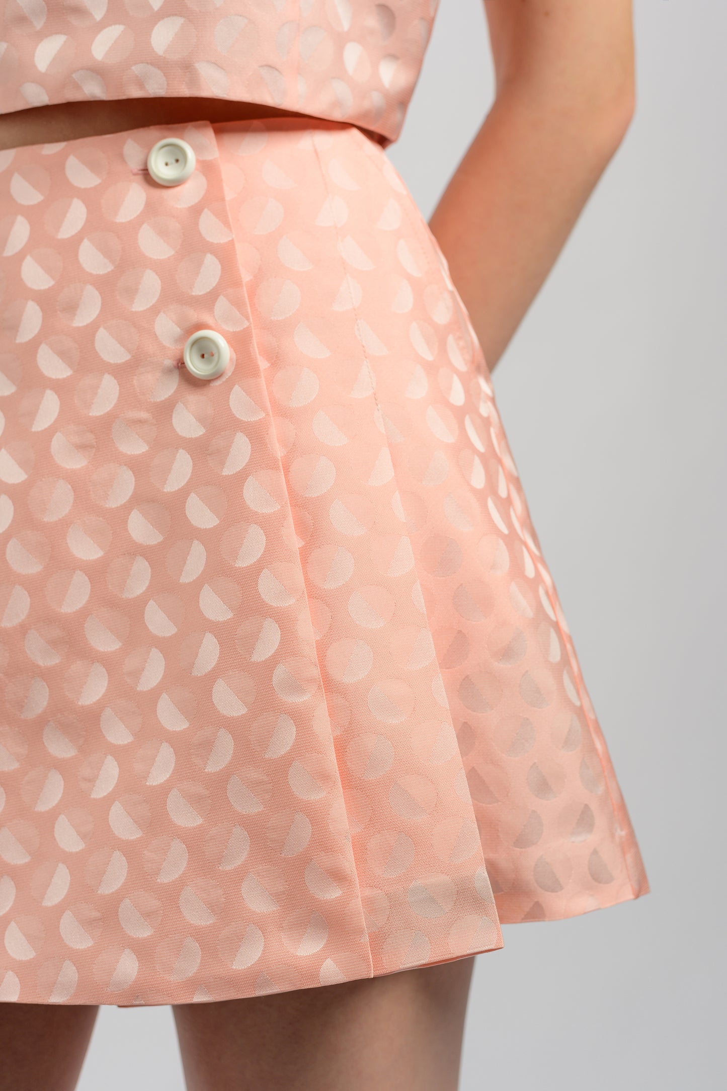 Buttoned Pleated Skorts - Peach