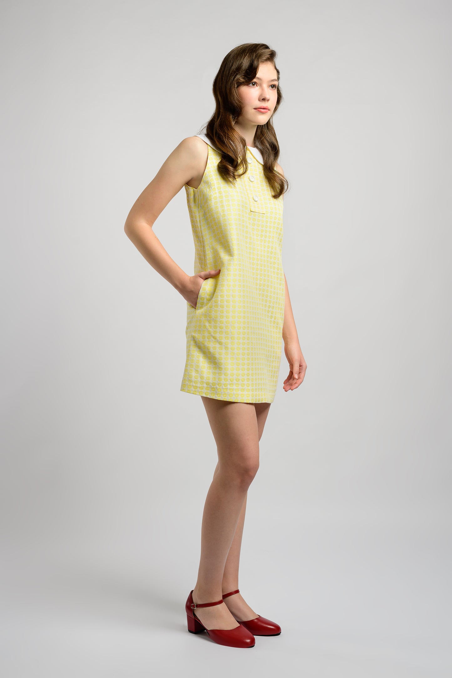 Contrast Collar Shift Dress - Canary Yellow