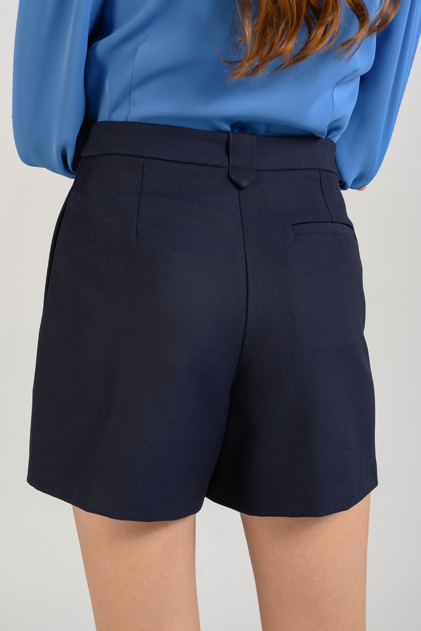 High Waist Shorts With Belt-Loop Detail - Navy