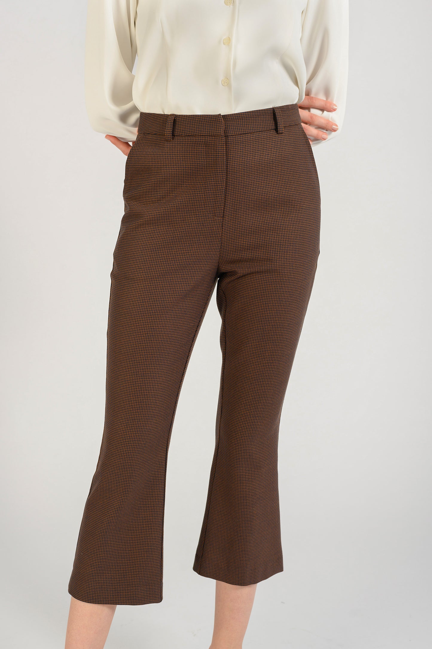 Pants With Mini Flare - Houndstooth Brown