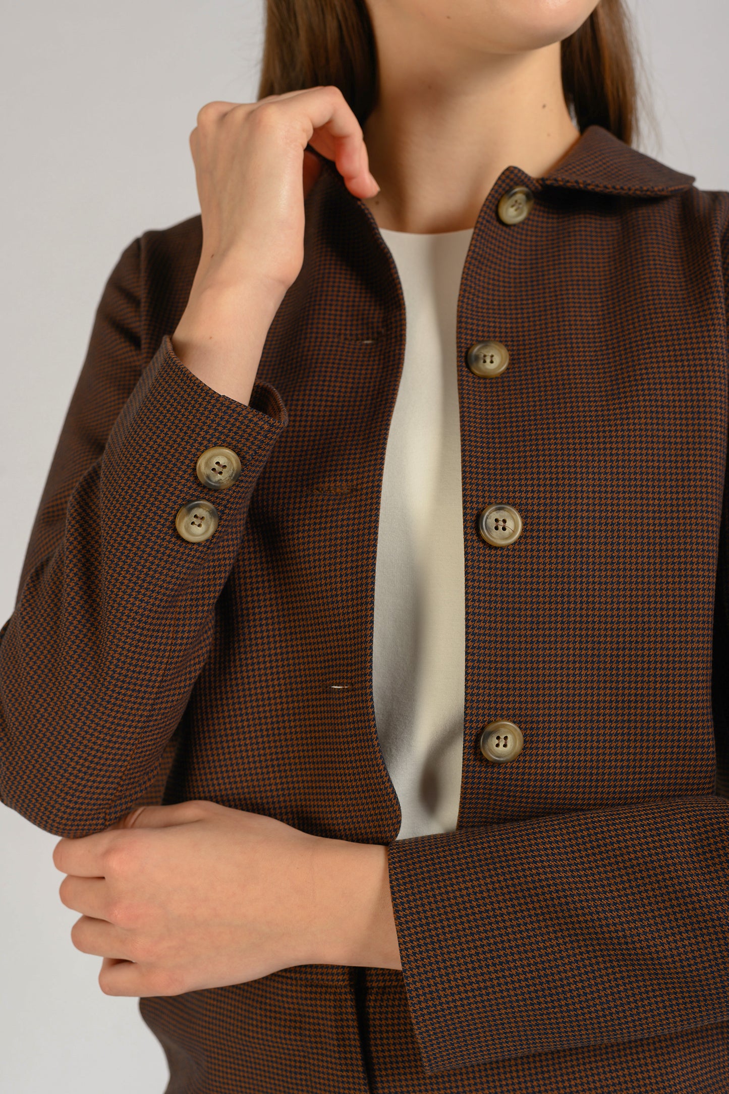 Collared Jacket - Houndstooth Brown