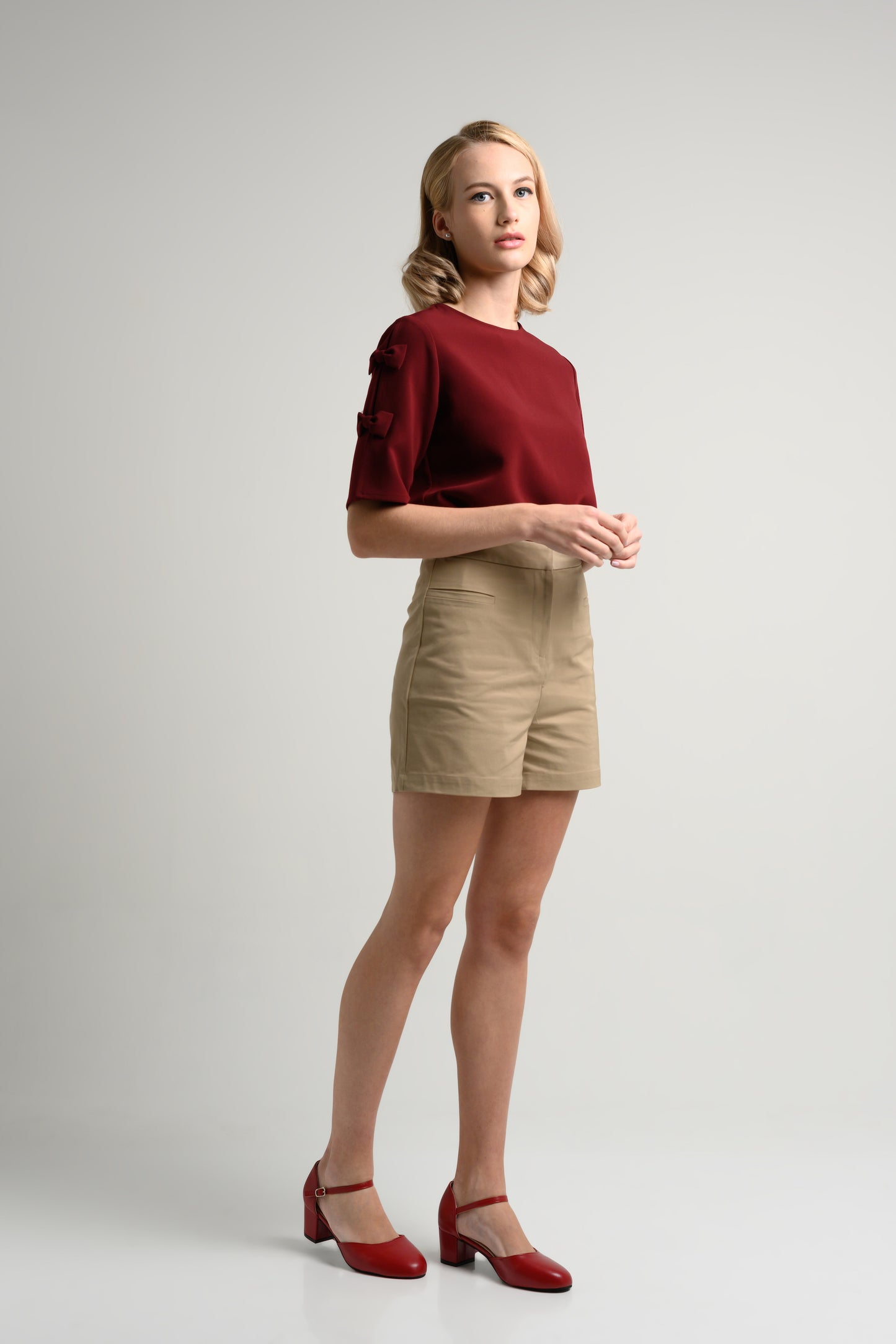 Rosylee Petite Bow Sleeve Blouse - Burgundy 2