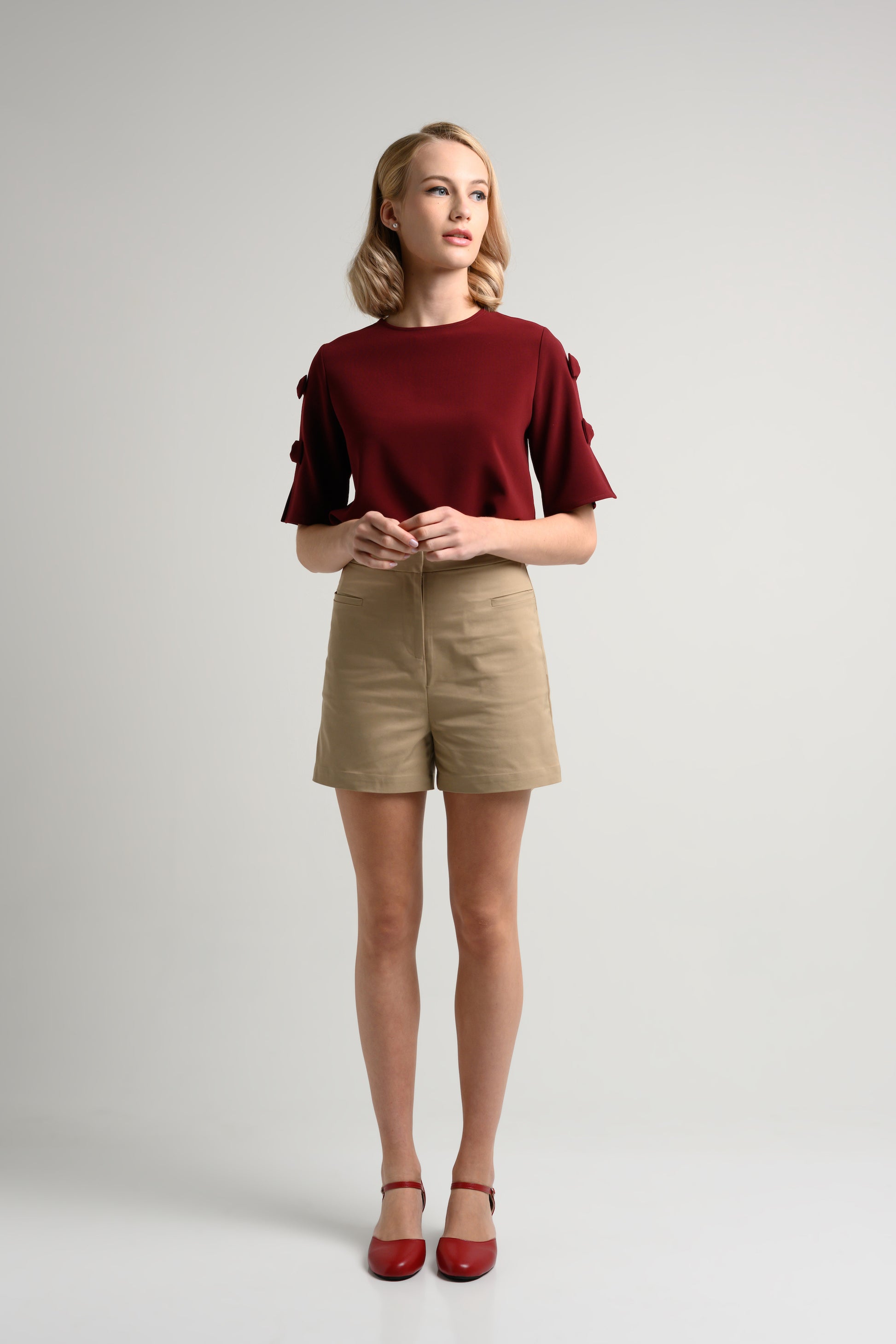 Rosylee Slim Fit High Waist Shorts - Khaki 1