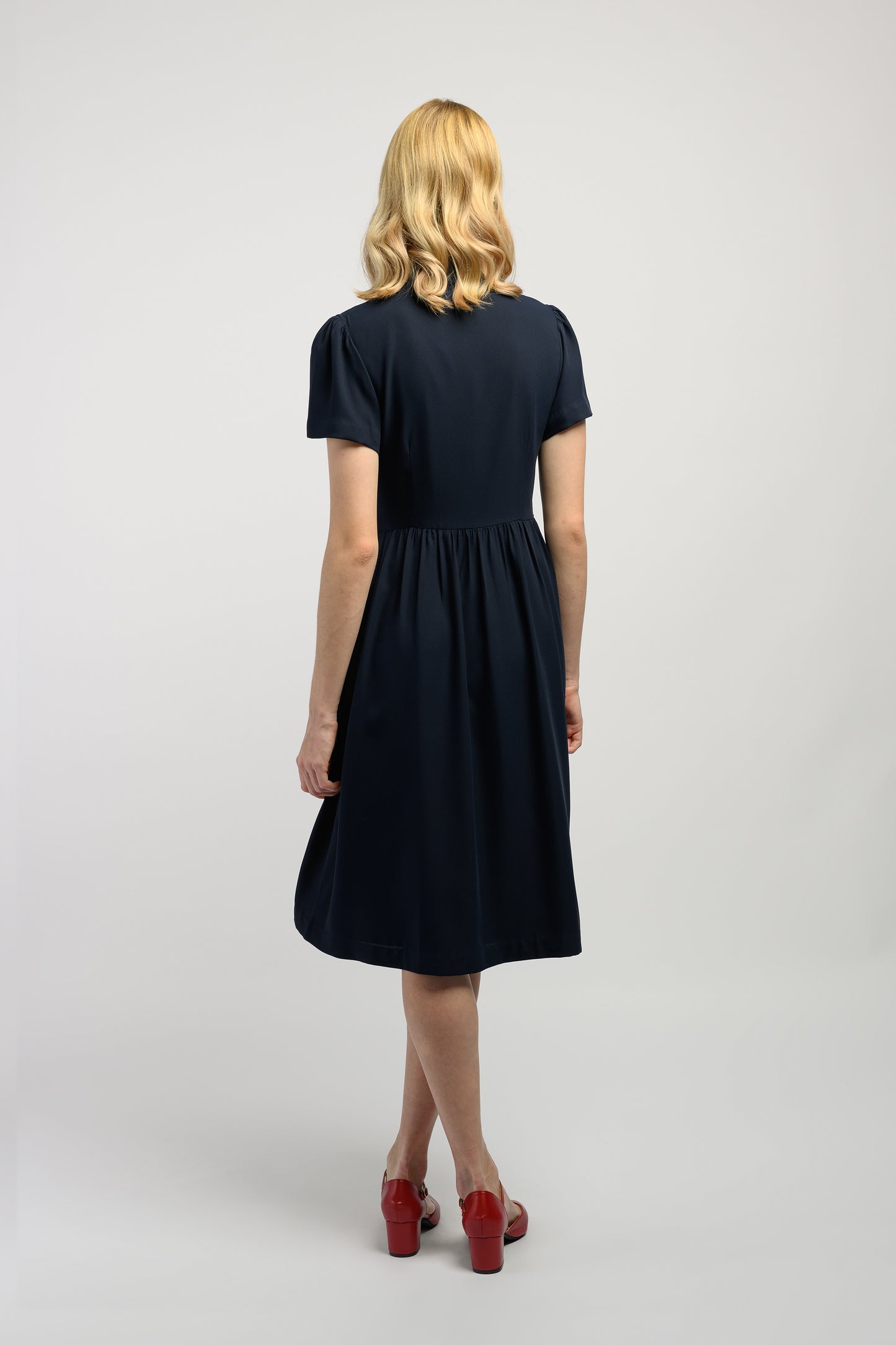 Midi Dress With Knot Detail - Navy