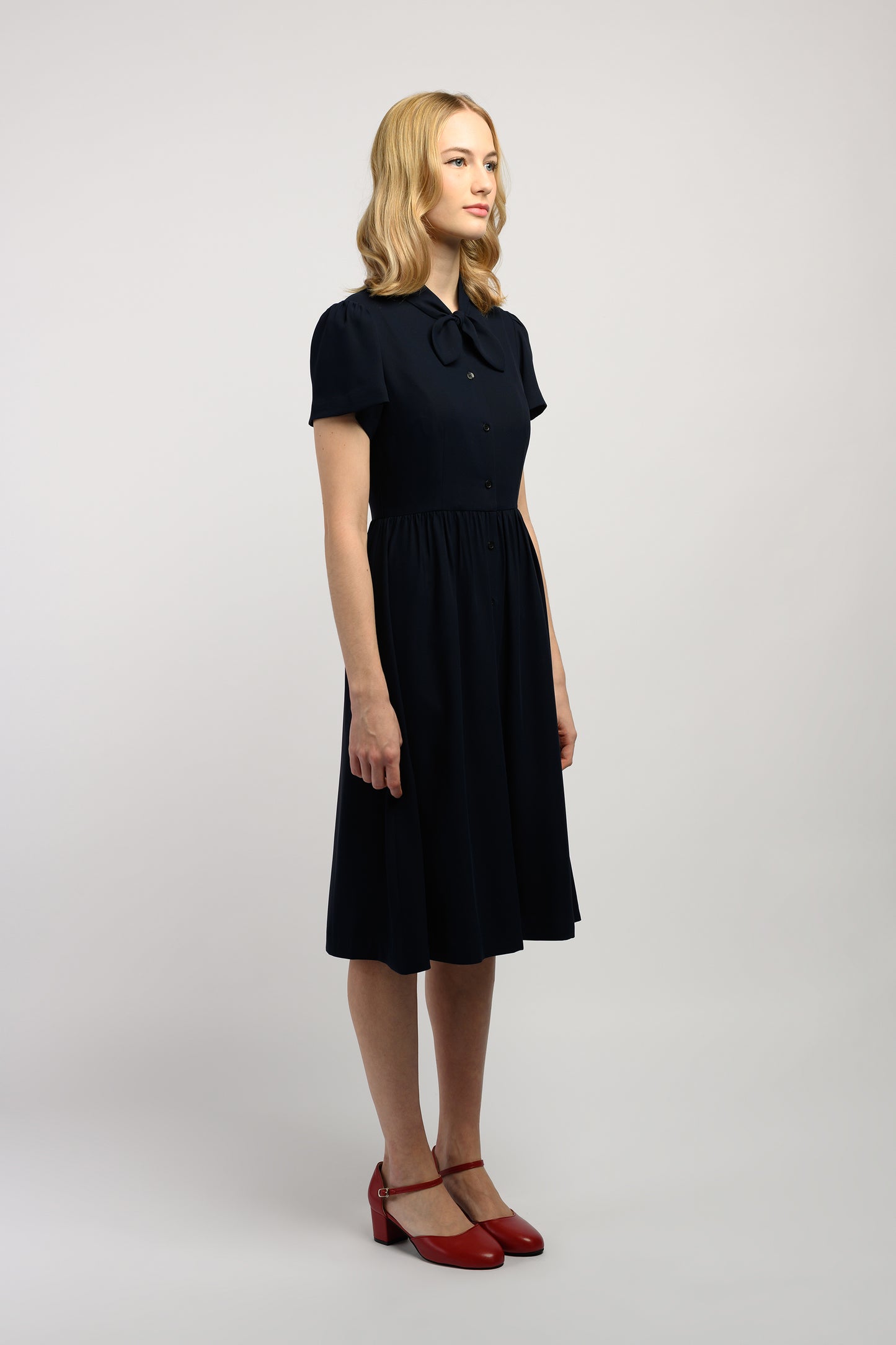 Midi Dress With Knot Detail - Navy