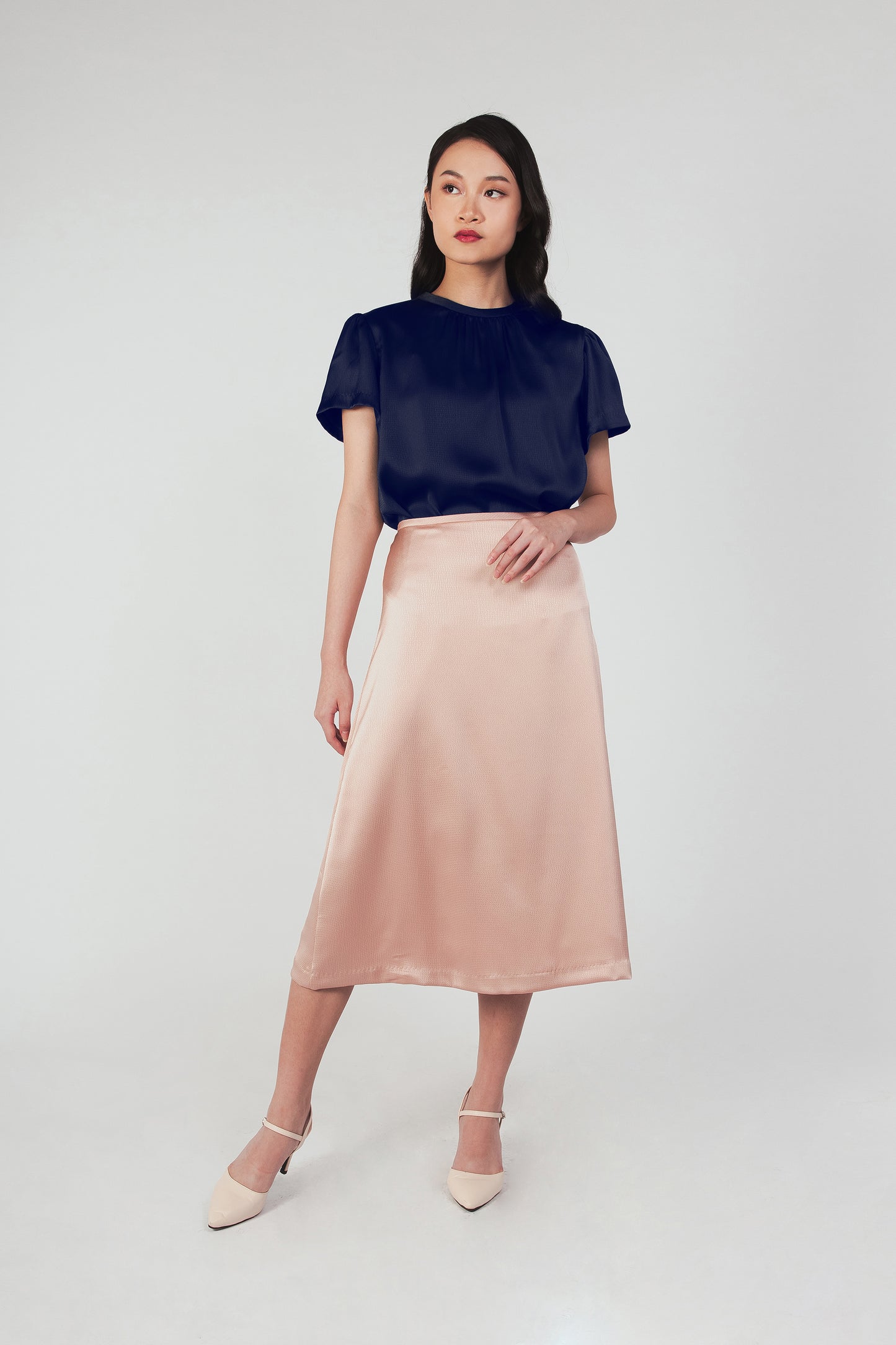 Textured Midi Slip Skirt - Blush