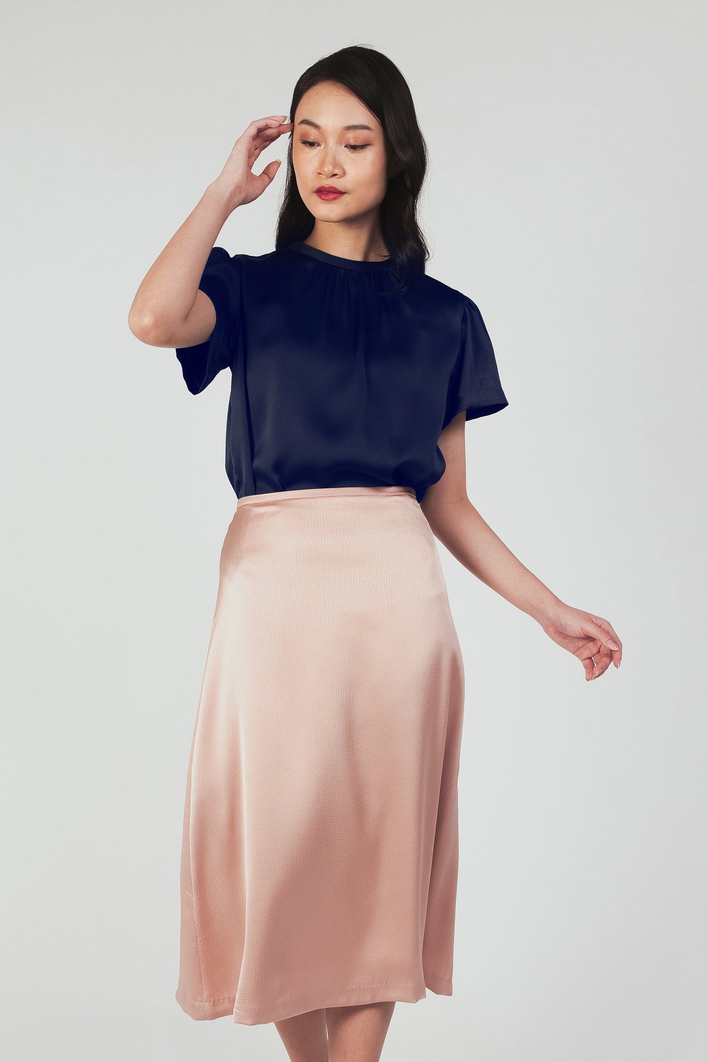 Textured Midi Slip Skirt - Blush