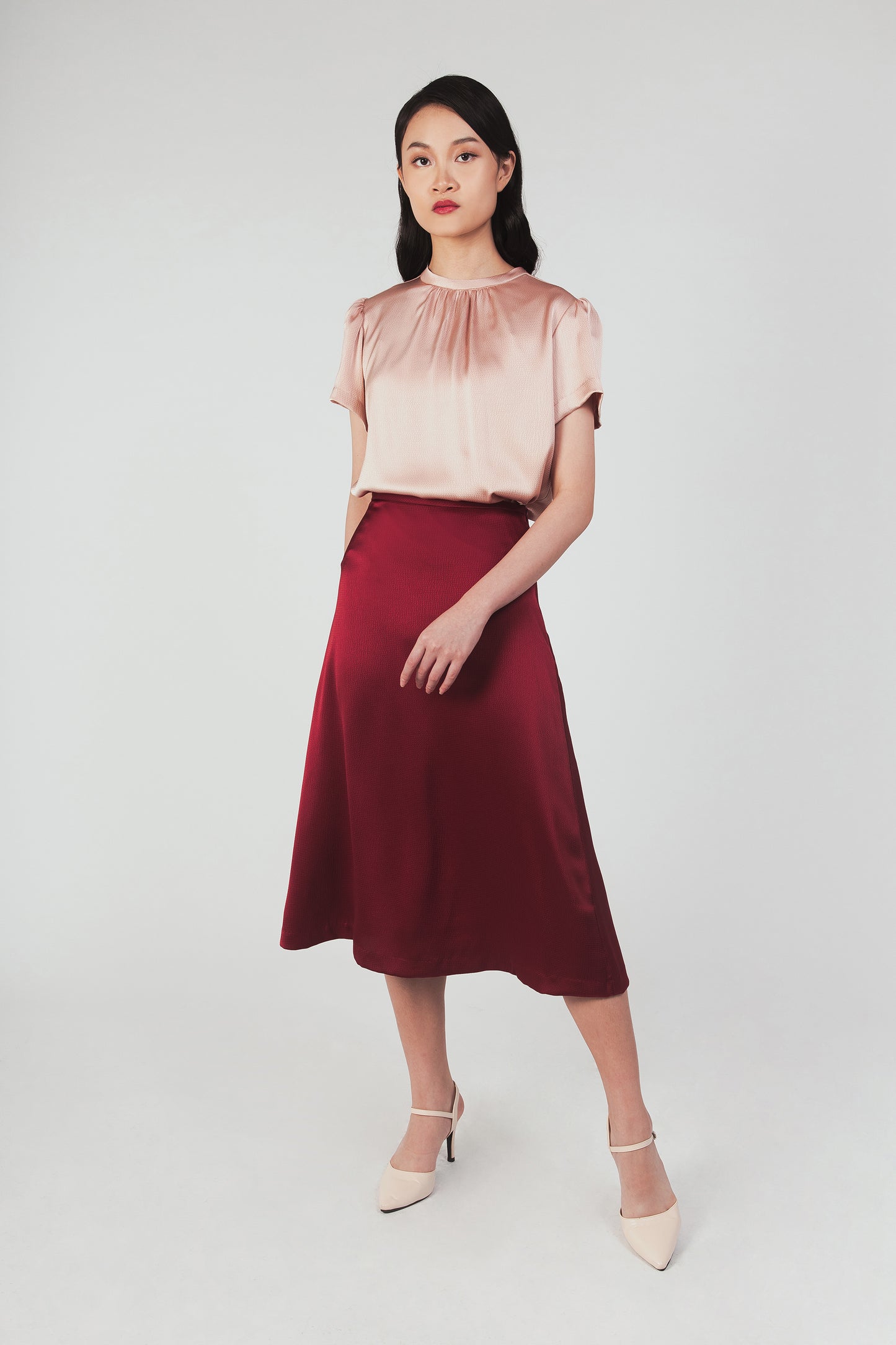Textured Midi Slip Skirt - Garnet