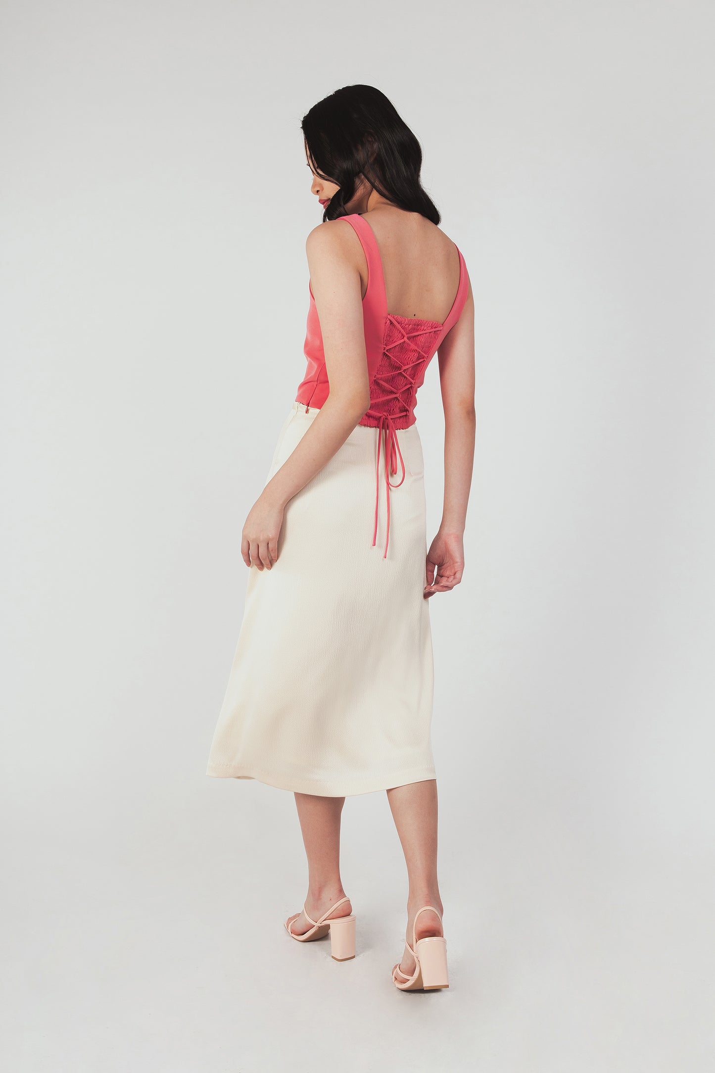 Textured Midi Slip Skirt - Pearl
