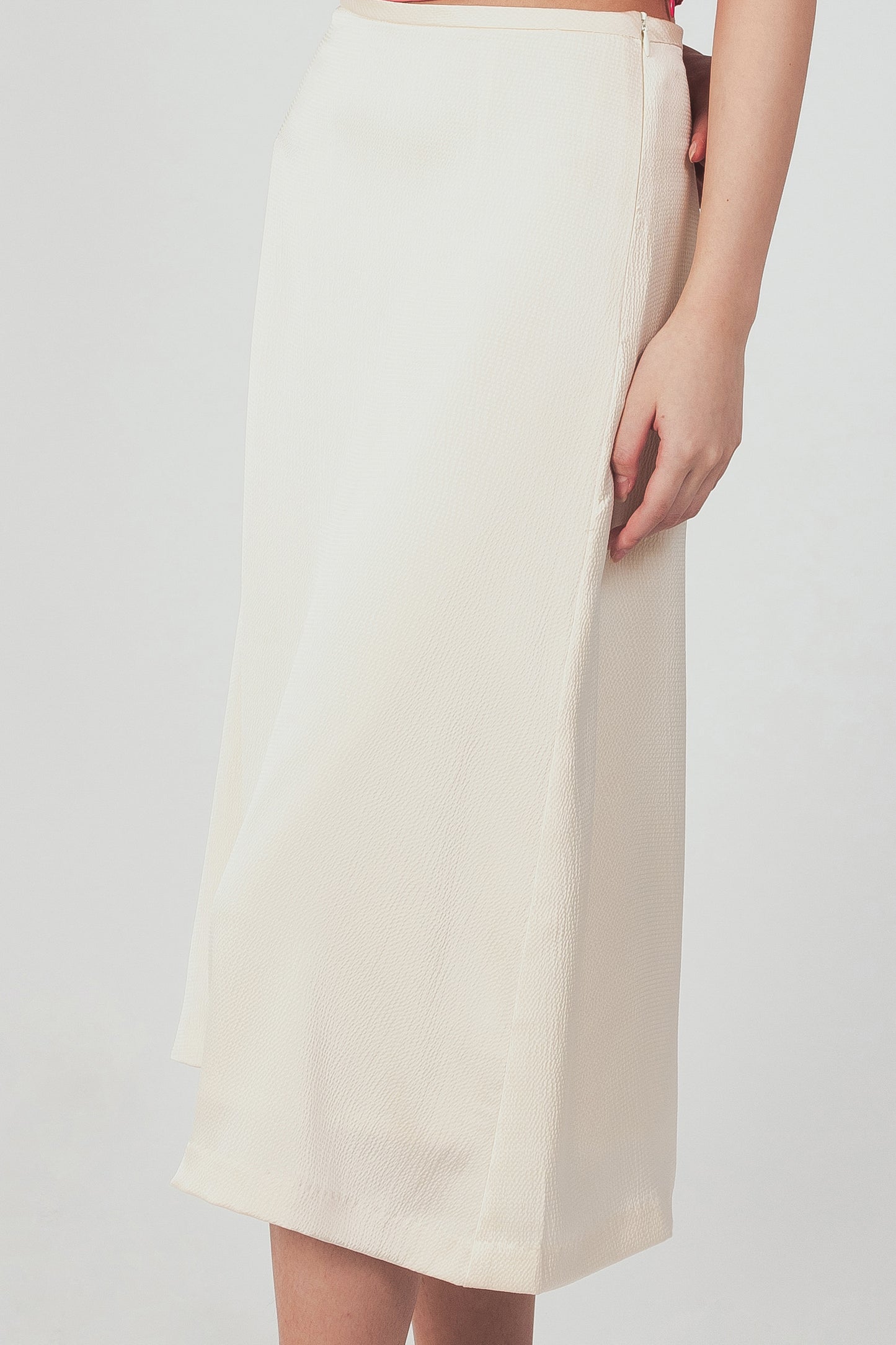 Textured Midi Slip Skirt - Pearl