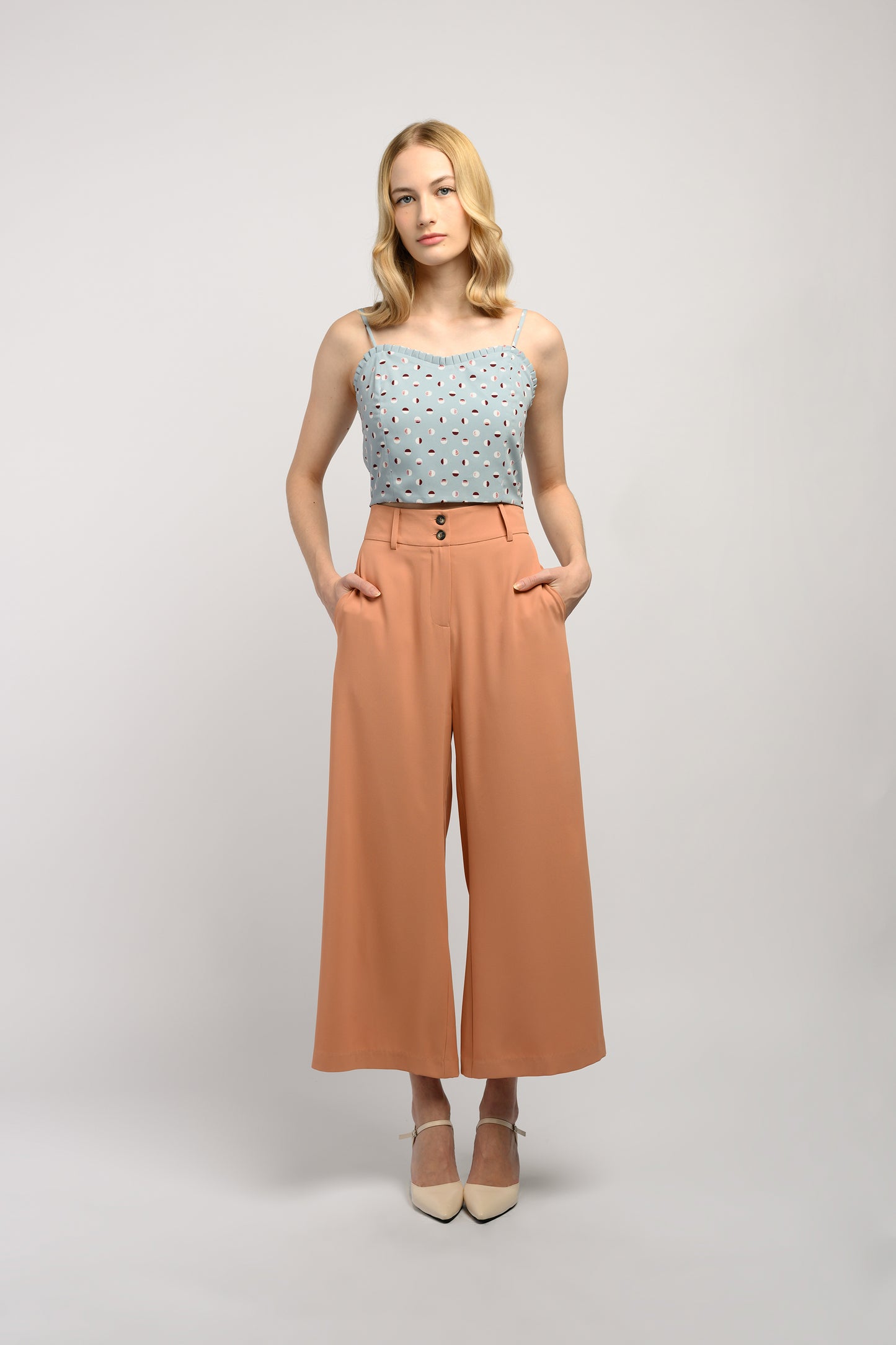 Pants With Double Button Detail - Apricot