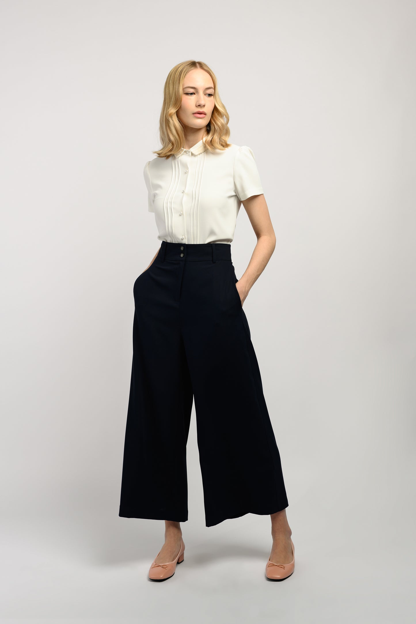 Pants With Double Button Detail - Navy