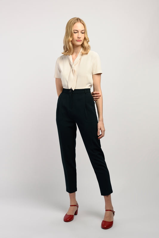 Pleated Peg Leg Trousers - Forest