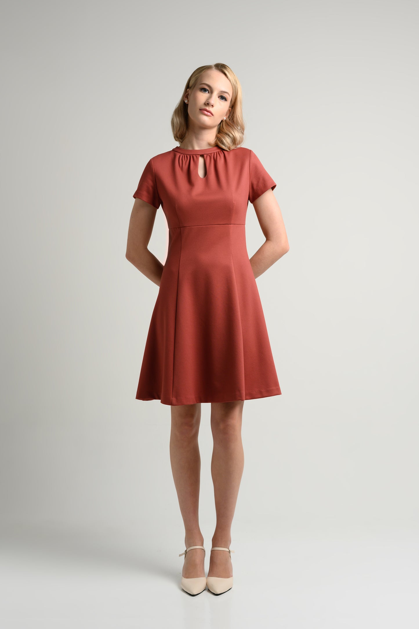 Rosylee Keyhole Fit And Flare Dress - Terracotta 1