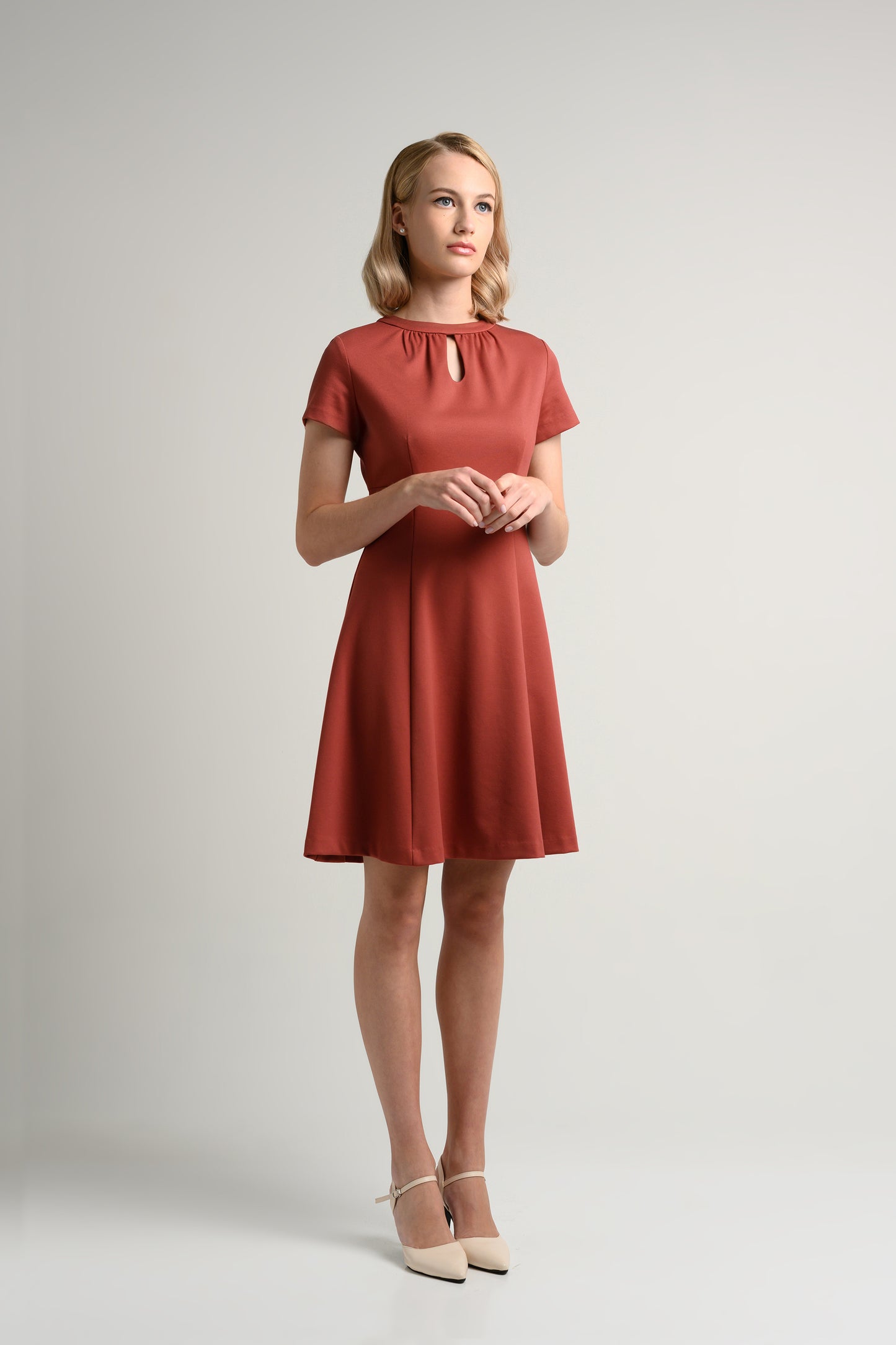 Rosylee Keyhole Fit And Flare Dress - Terracotta 2