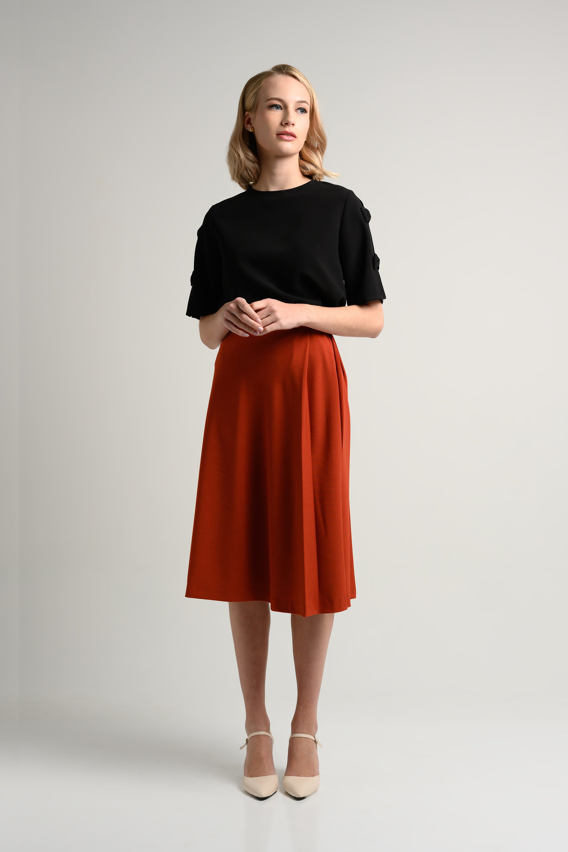 Rosylee Midi Skirt With Pleat Detail - Amber 2