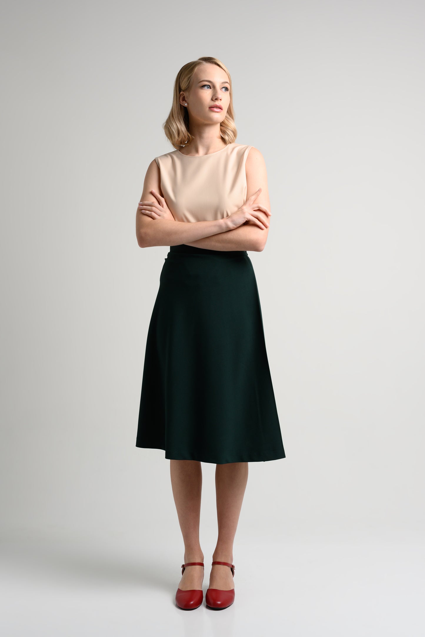 Rosylee Midi Skirt With Pleat Detail - Emerald 1